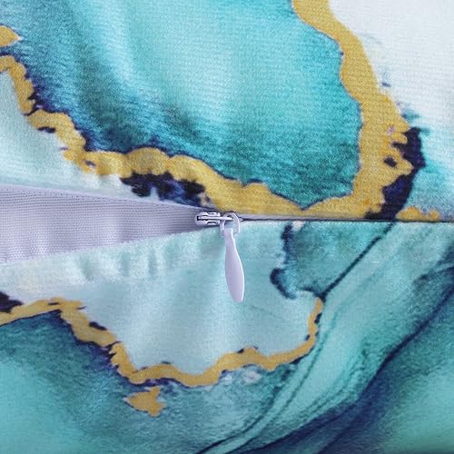 Miniatura 6 de Bonhause juego de 4 fundas de almohada decorativas de mármol turquesa de 20 x 20 pulgadas, dos caras, con arte abstracto en tonos turquesa y dorado,