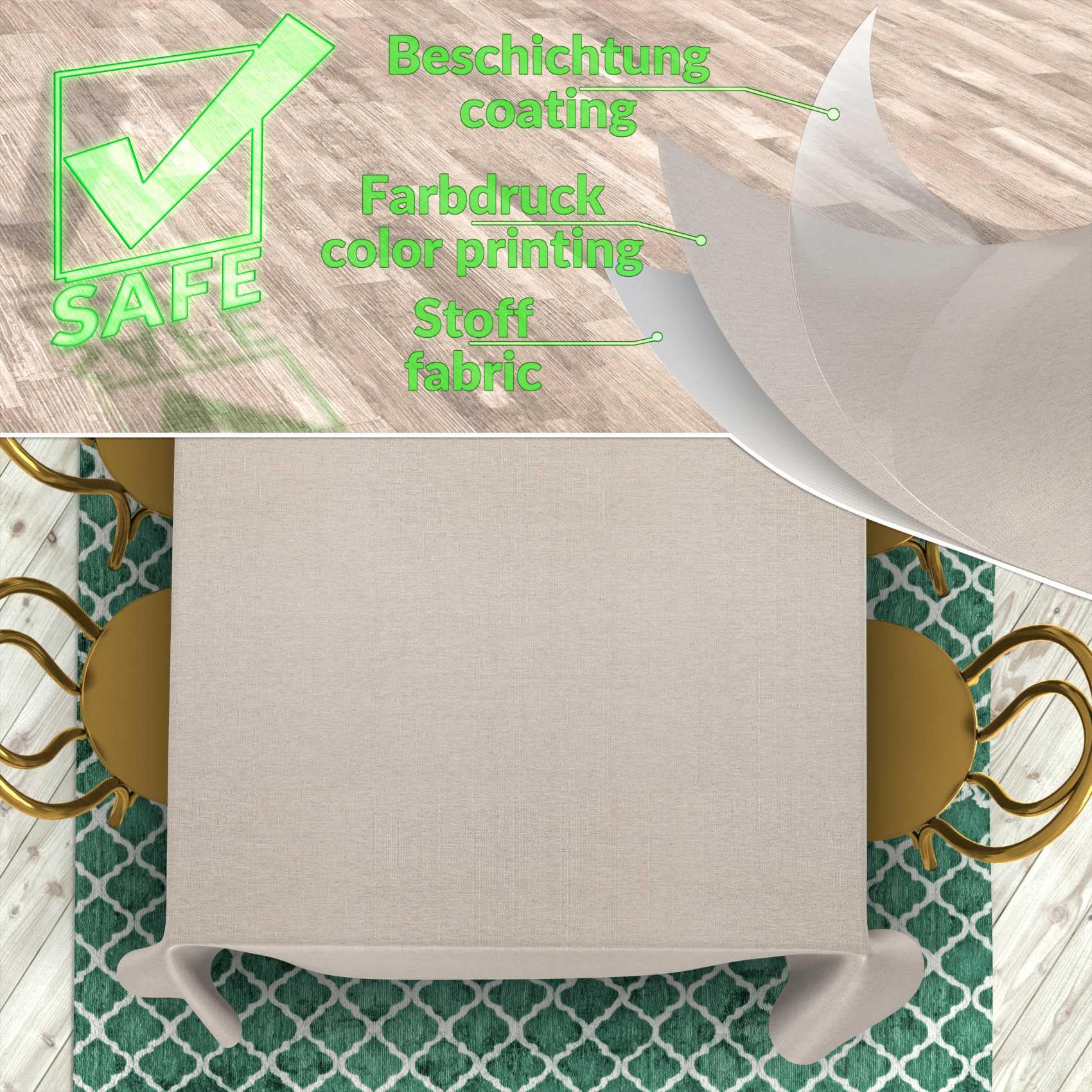 Stoff Tischdecke Textil Tischwäsche Tischtuch Baumwolle Polyester abwaschbar Uni Ornament Damast Jacquard Gewebe waschbar Beige Grau 500x140cm (5m) Schnittkante