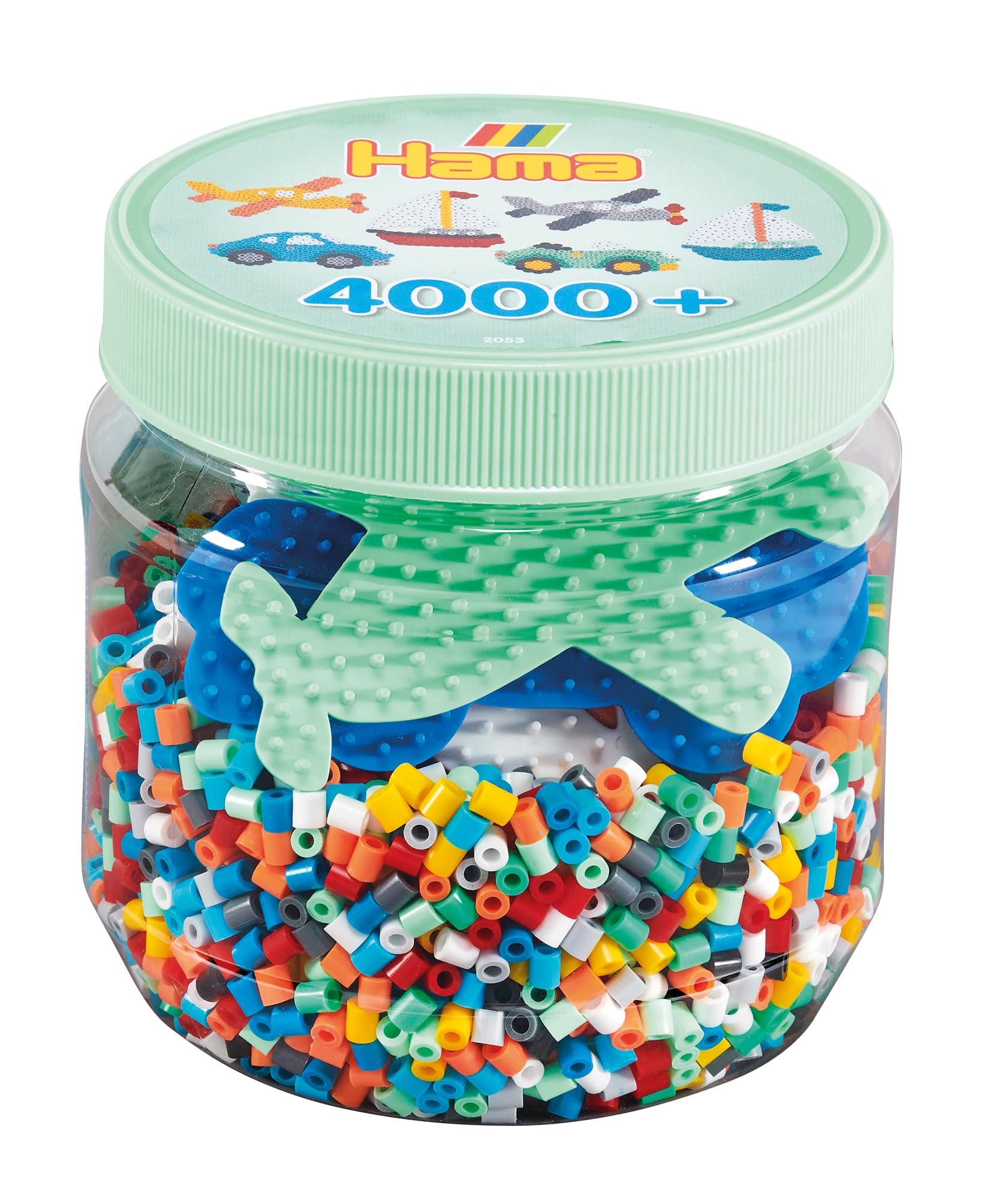 Hama - Zielony słoik 4000 koralików + 3 płyty - Koraliki do prasowania rozmiar Midi - kreatywne hobby
