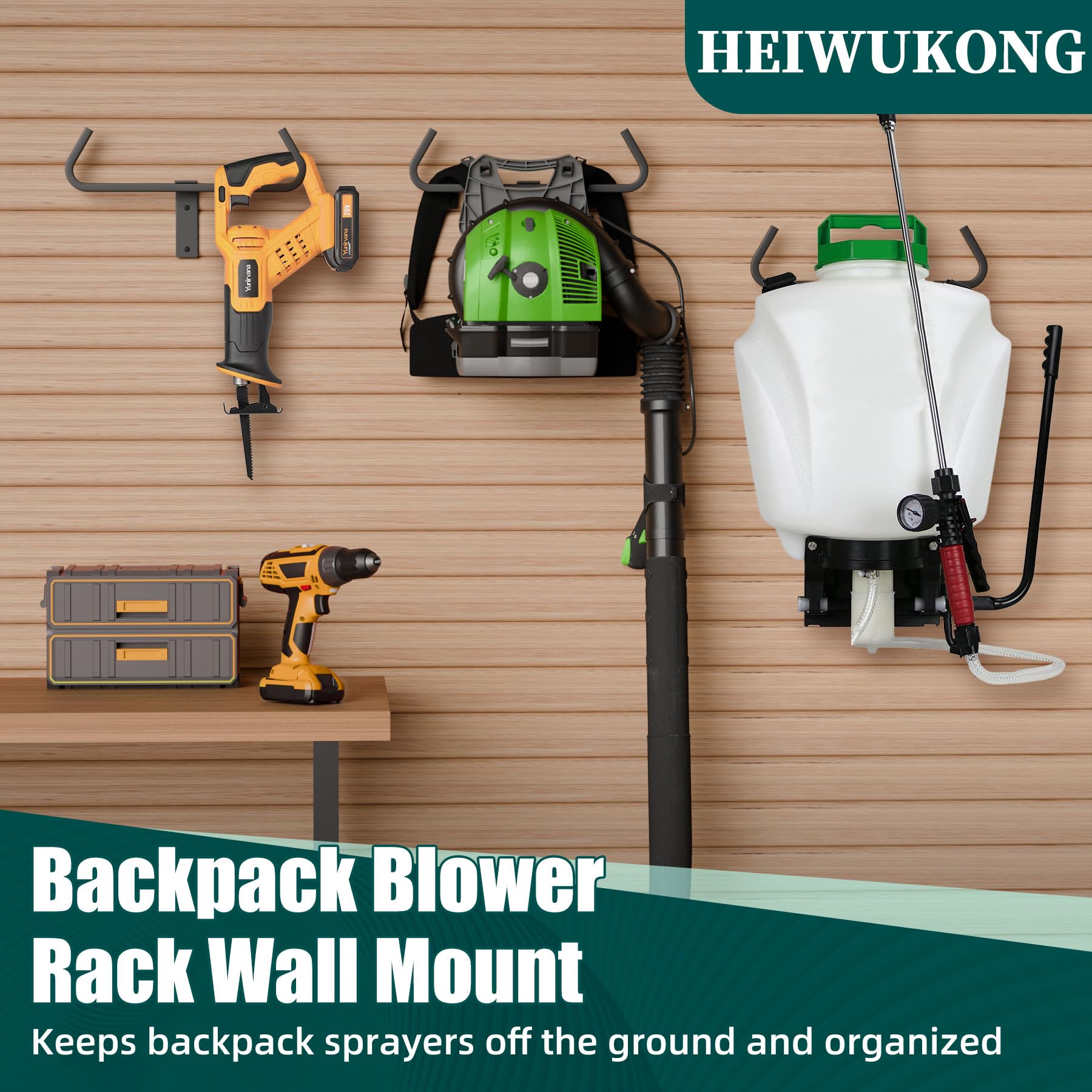 Soporte de pared para soplador de mochila, soporte para soplador de hojas, soporte para motosierra, soporte táctico de almacenamiento de mochila para herramientas de jardín, garaje y