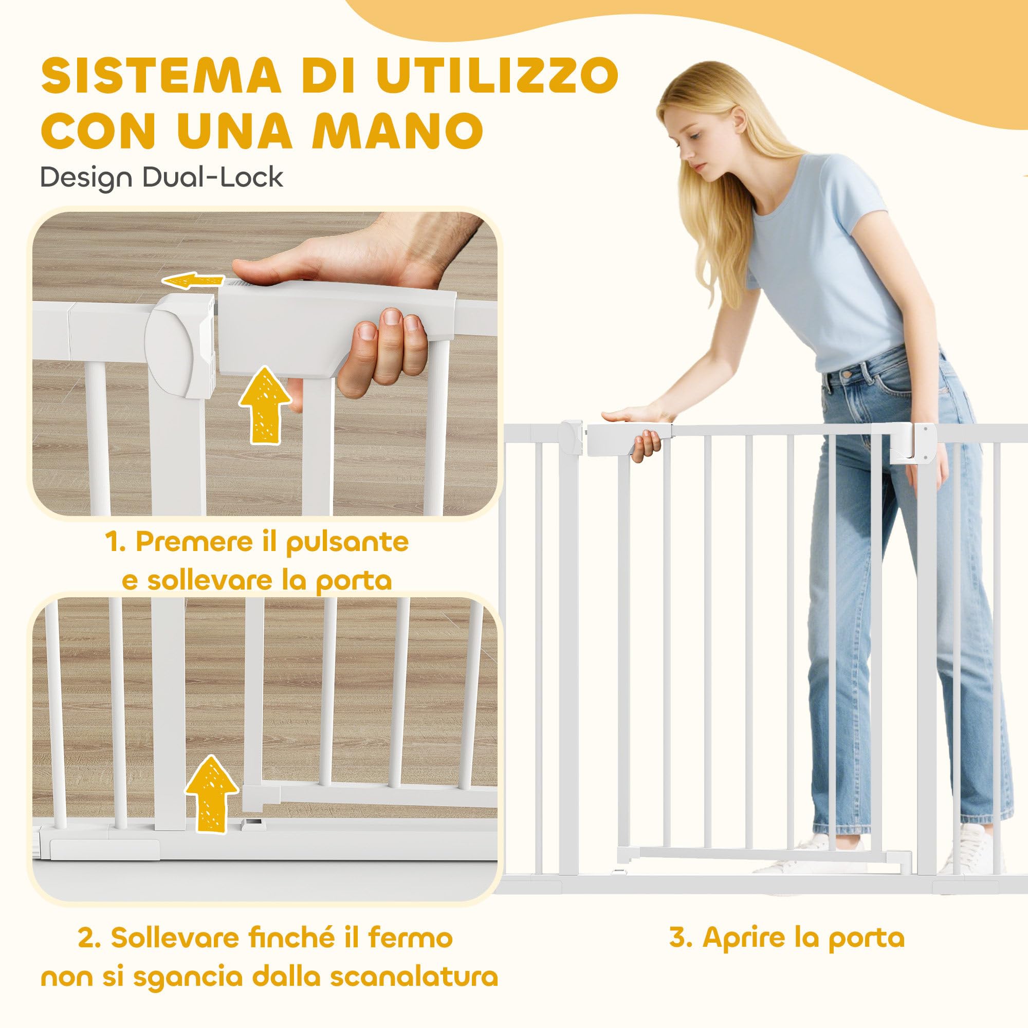 PawHut Cancelletto di Sicurezza per Bambini Cani, Estensibile 76-102 cm, Alto 76 cm, Cancellino per Cani, Scale Porte, Chiusura Automatica, Fissaggio a Pressione Senza Fori, Apertura a Due Vie, Bianco