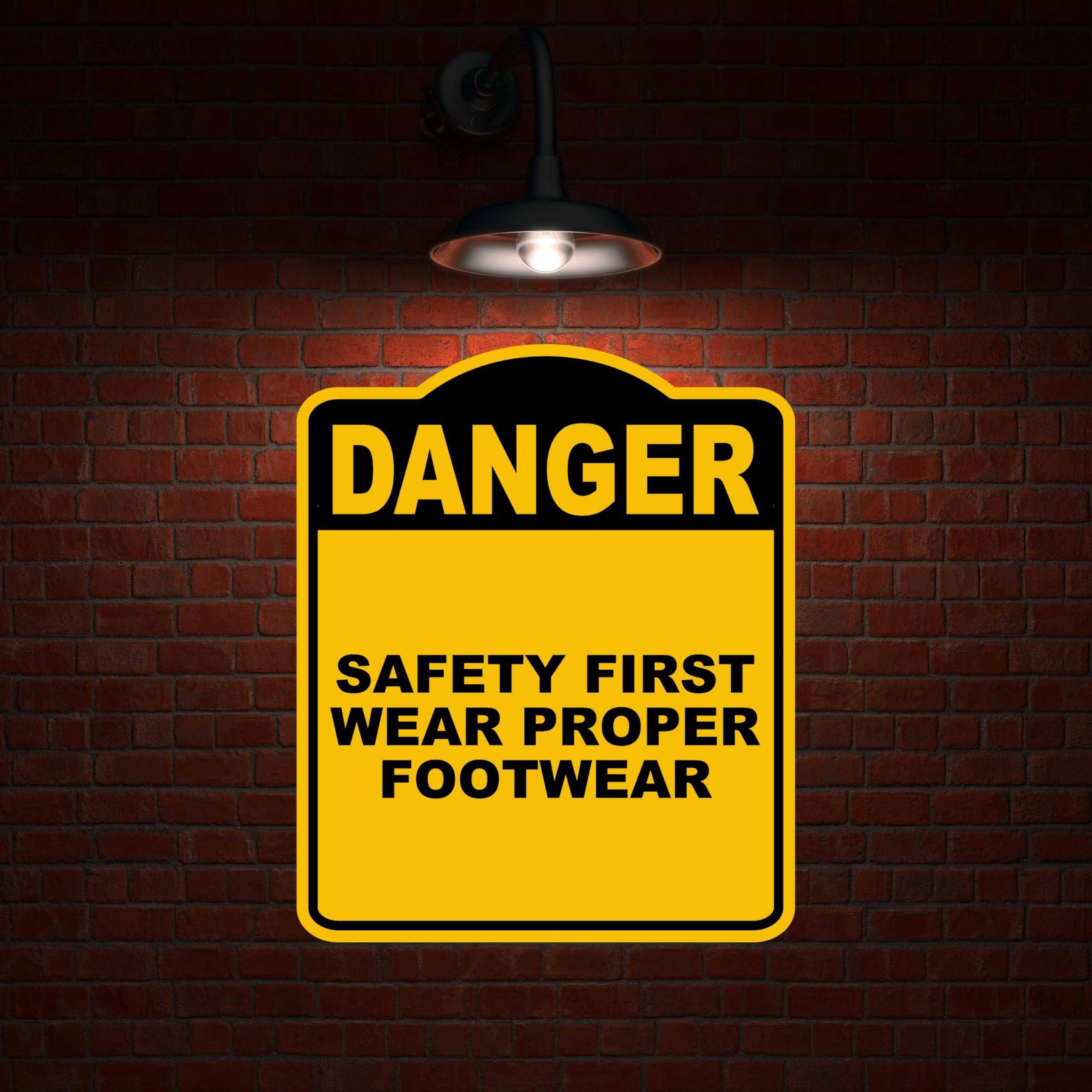 SAFETY FIRST WEAR PROPER FOOTWEAR Danger Yellow Black Aluminum Composite Sign 15 x 18 inches