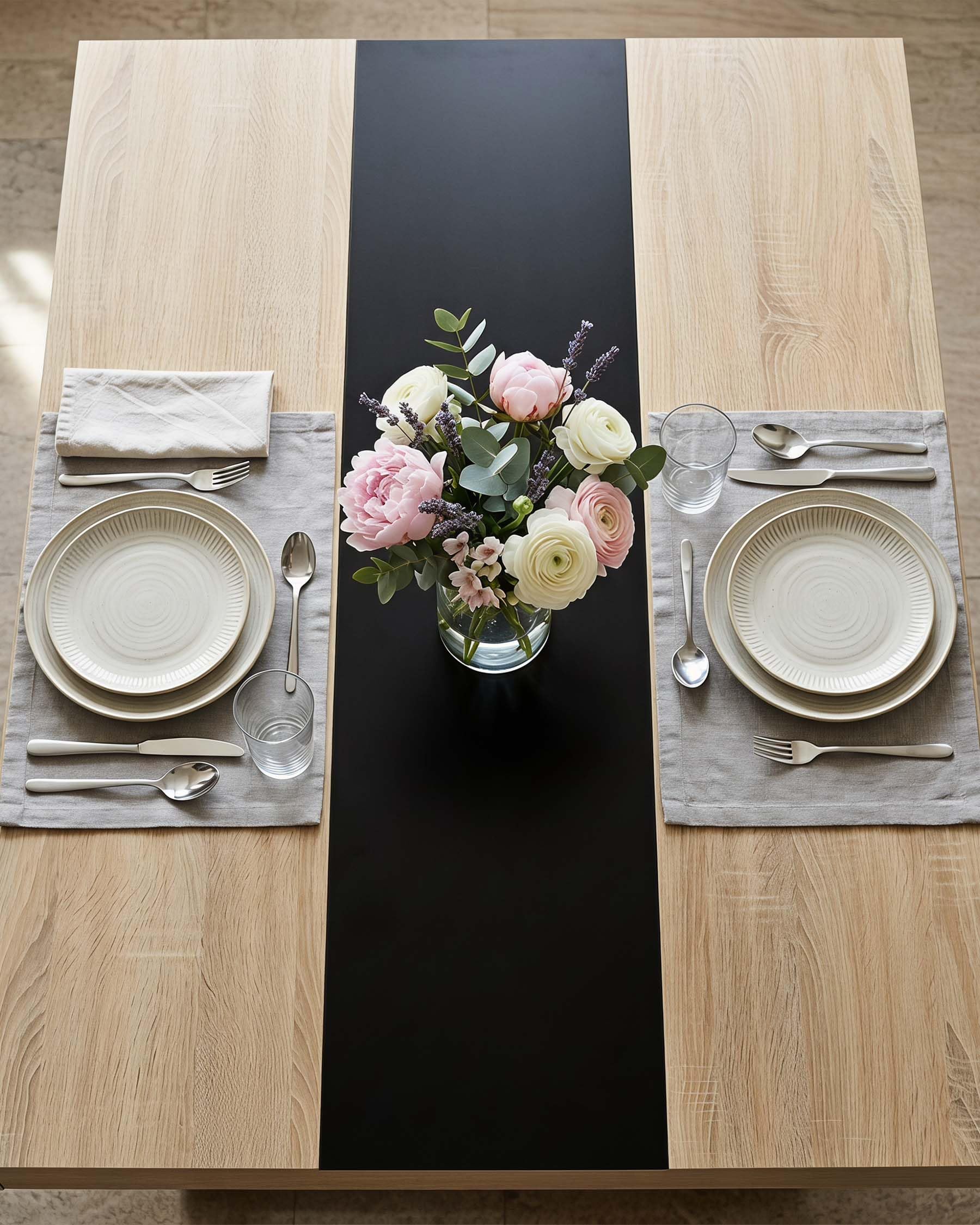 Mesa de Comedor Madera Haya Mesa Cocina 4 a 6 Personas 160×80×75cm | La franja central negra y el marco grueso crean un estilo industrial mientras dos bastidores de madera en U aportan apoyo
