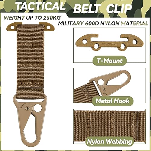 Miniatura 10 de Tactical Belt Clip T-Mount Molle Clip Molle Bag Clip Tactical Clash Hook Hanging Carabiner, MOLLE Webbing Belt Clip with Metal Hook for Tactical