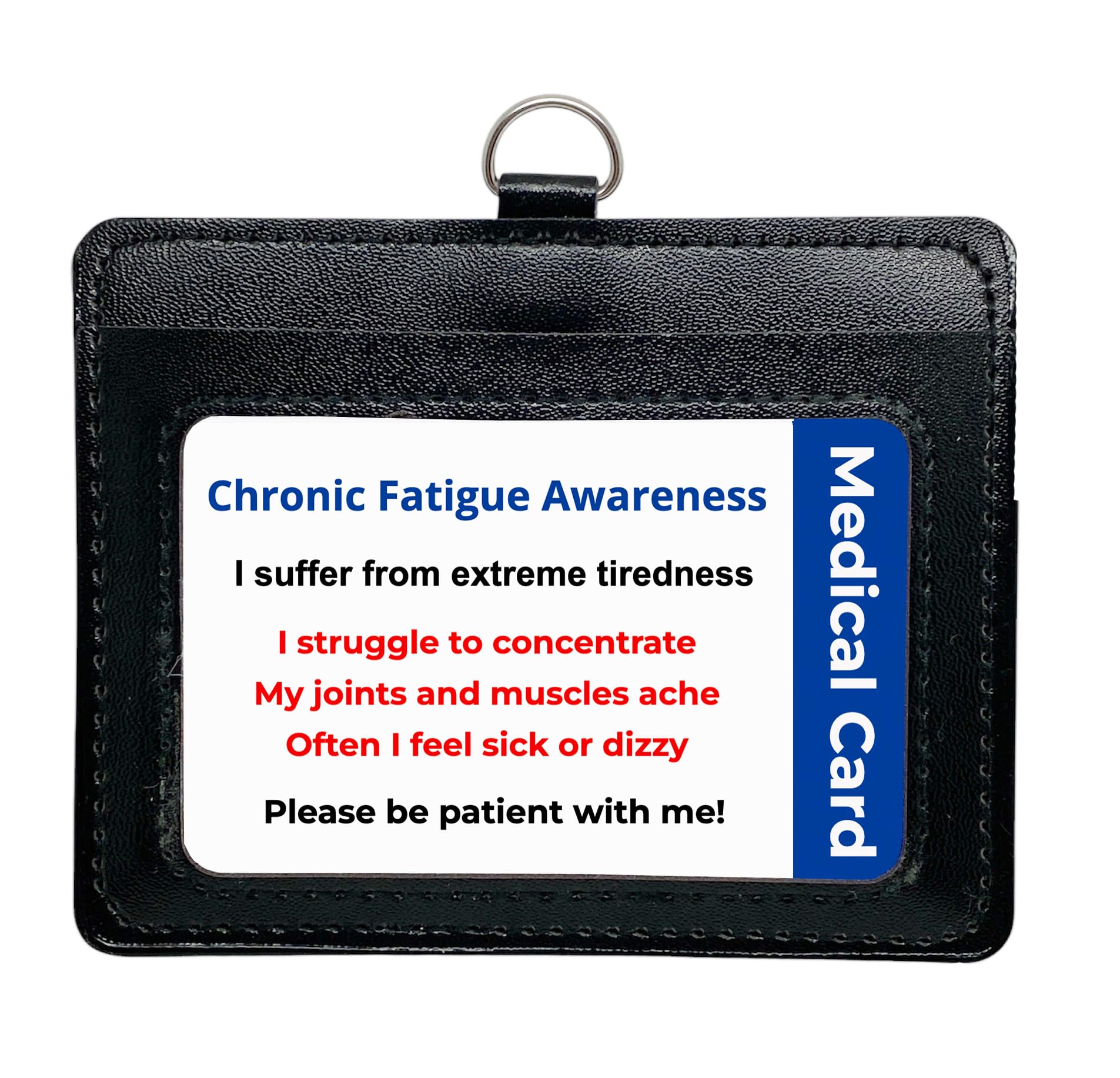 Chronic Disability Awareness Card, in a Quality Black PU Leather Holder with Lanyard for Best displaying Your Card with Rear Pocket Medical Card or Contact Details.