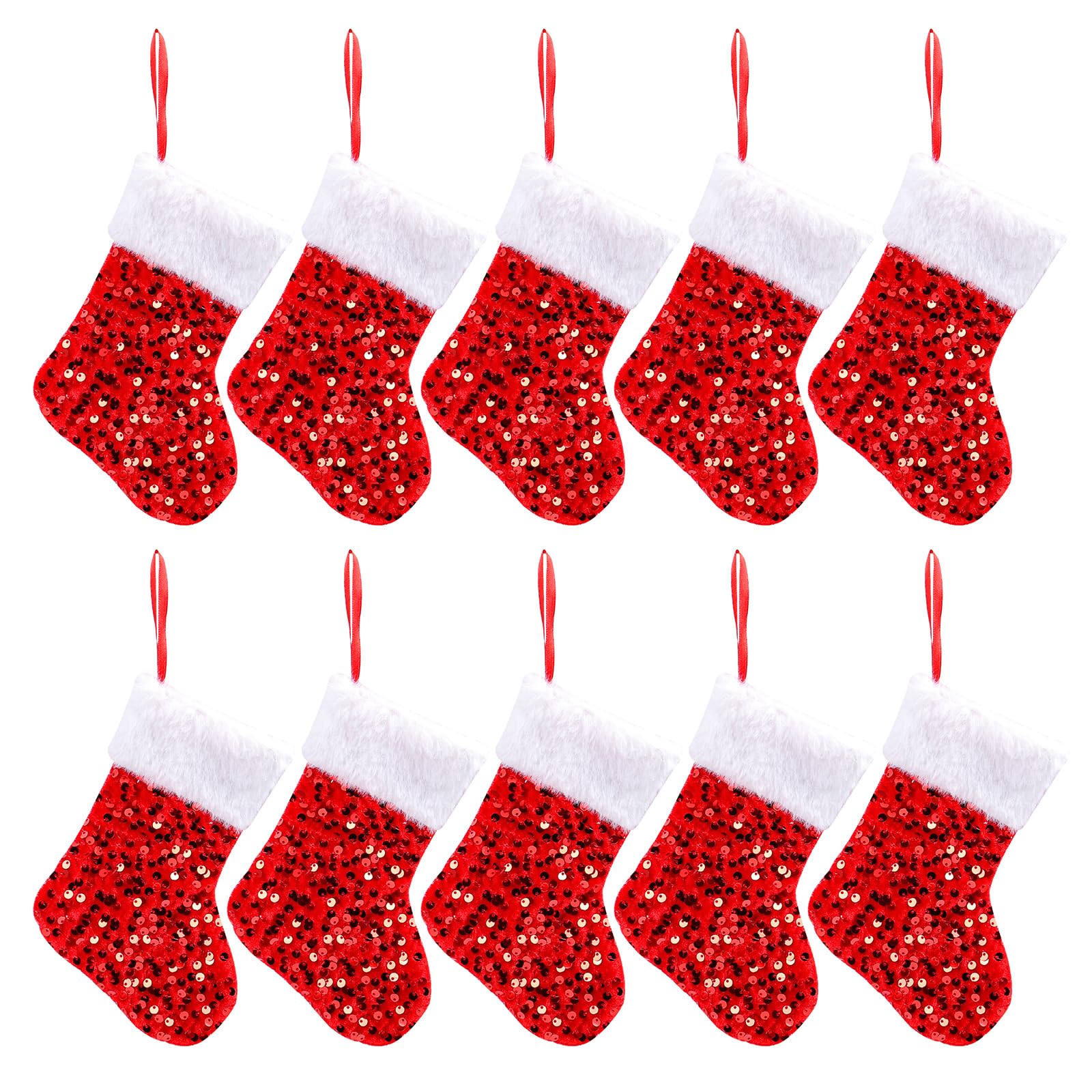 Kalttoy Red Christmas Stockings Decoration Delicate Sequins Embellished Holiday Stockings For Christmas Tree Party Ornament Bags