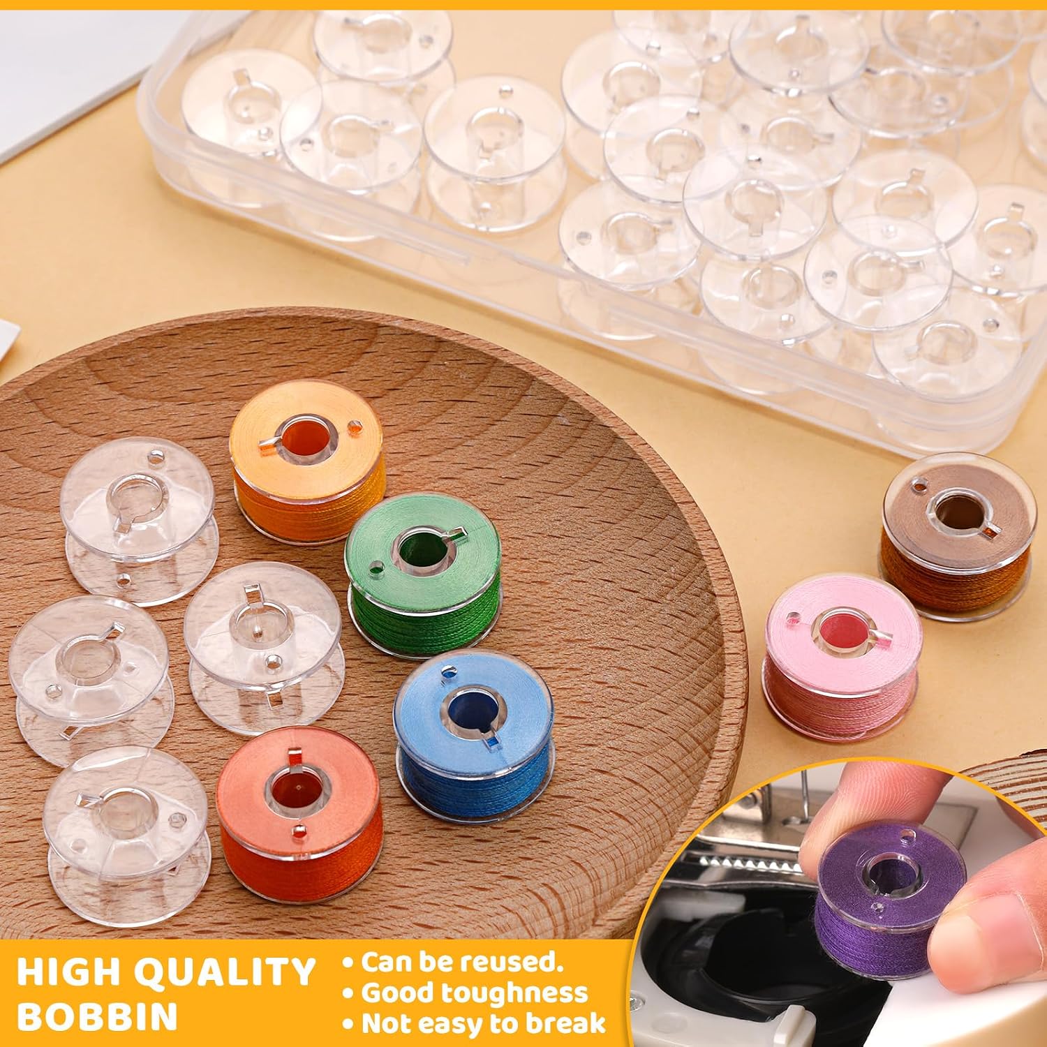 LOKUNN 36Pcs Bobbins and Sewing Threads Prewound Bobbin Thread Threads with Bobbin Case for Multiple Sewing Machine,Standard Size and Assorted Colors