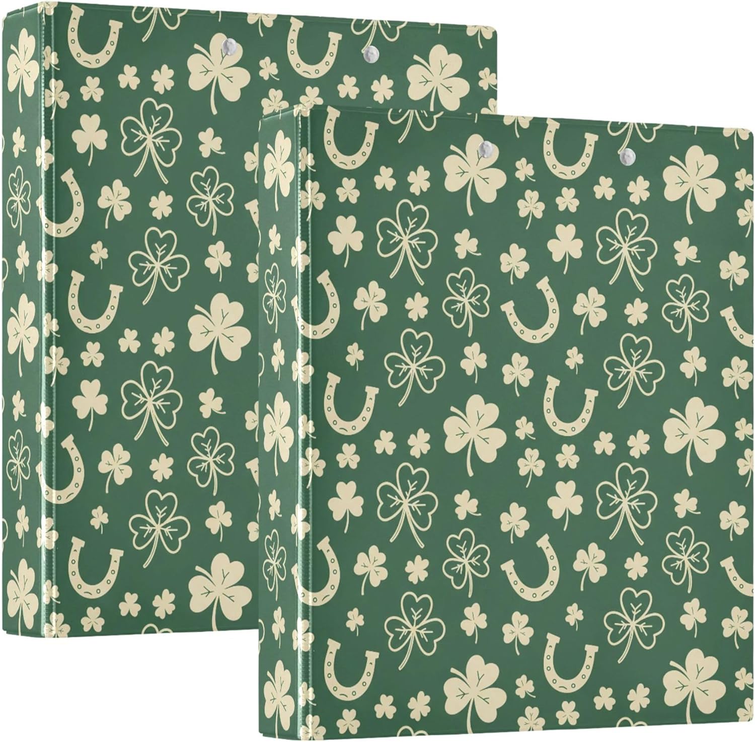 St Patrick's Shamrock Pattern 3 Ring Binders, 1.5” Round Ring Binders with Clipboard - Letter Size, 3 Interior PVC Clear Pockets & Anti-Slip Clip for Office School Supplies, 2PCS