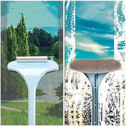 ROKTRY Multifunctional Screen Brush 2 in 1 Mesh Cleaning Brush & Wiper with Extended Handle Window Cleaning Brush Net Cleaner Double-Sided Window Cleaner Window Mesh Cleaner, Multi Color, Pack of 1