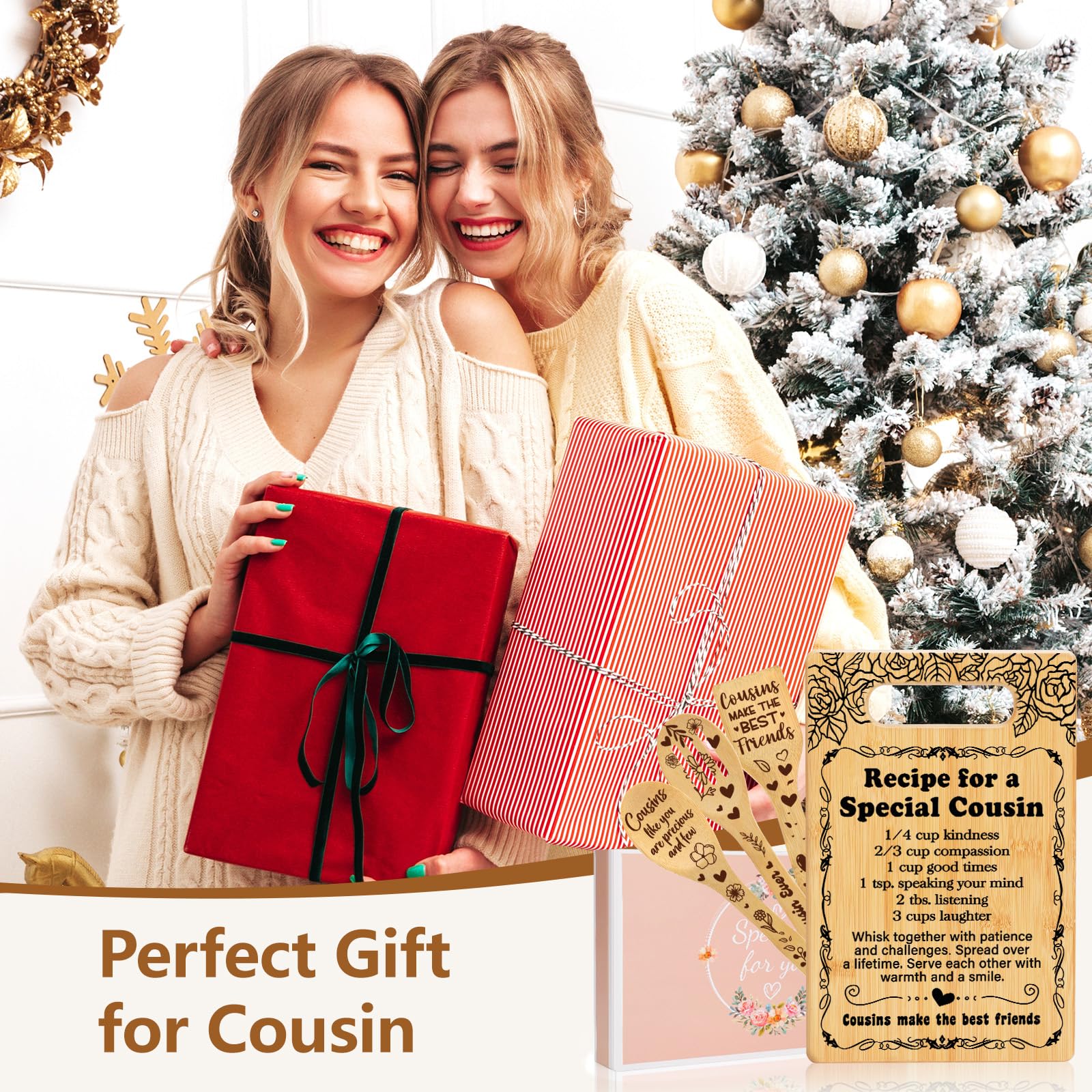 Cousin Gifts for Women, Recipe for a Special Cousin - Birthday Gift for Cousin Women Cutting Board Set, Mothers Day Birthday Gifts Wedding Gifts for Cousin from Sister Brother