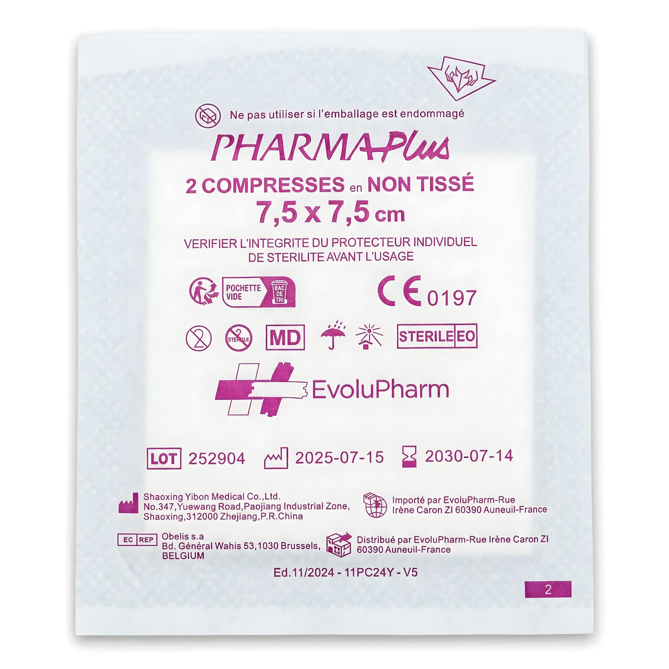PharmaPlus Compresses stériles non tissé 50 x 2 compresses 7,5cm x 7,5cm