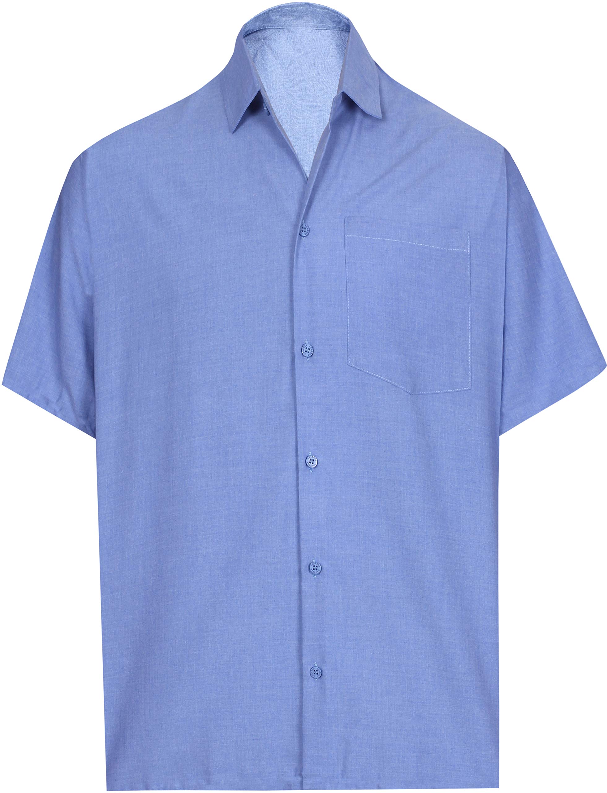 LA LEELA Men's Camp Hawaiian Shirt Beach Aloha Party Casual Holiday Solid Plain