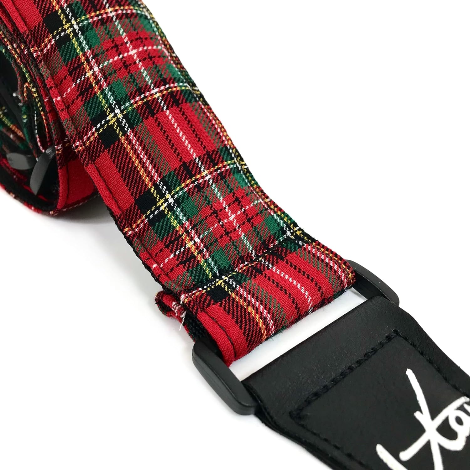 1to1 Music Vtar Guitar Strap - Red Royal Stewart Plaid/Tartan Strap Handmade with Vegan Leather