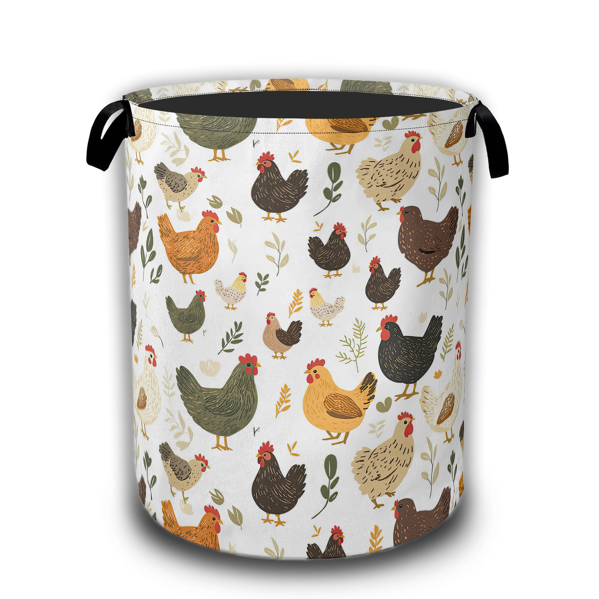 Cute Roosters Laundry Basket,Chicken Hens Plants Collapsible Laundry Hamper Waterproof Oxford Cloth With Handles,Clothes Storage Bucket Toy Organizer For Bathroom/Nursery/Bedroom 16" x 20.8"