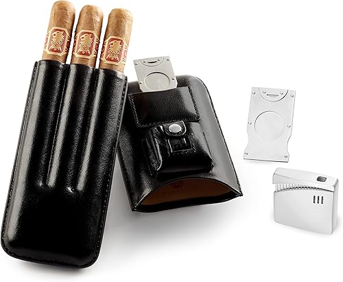 Mantello - Juego de 3 soportes para cigarros con encendedor y cortador