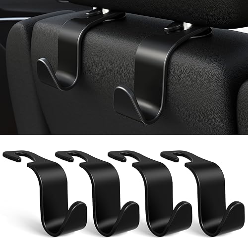 Miniatura 7 de Amooca - Gancho para reposacabezas de asiento de coche, 4 unidades, organizador de almacenamiento universal para bolso de mano, abrigo, ajuste Negro