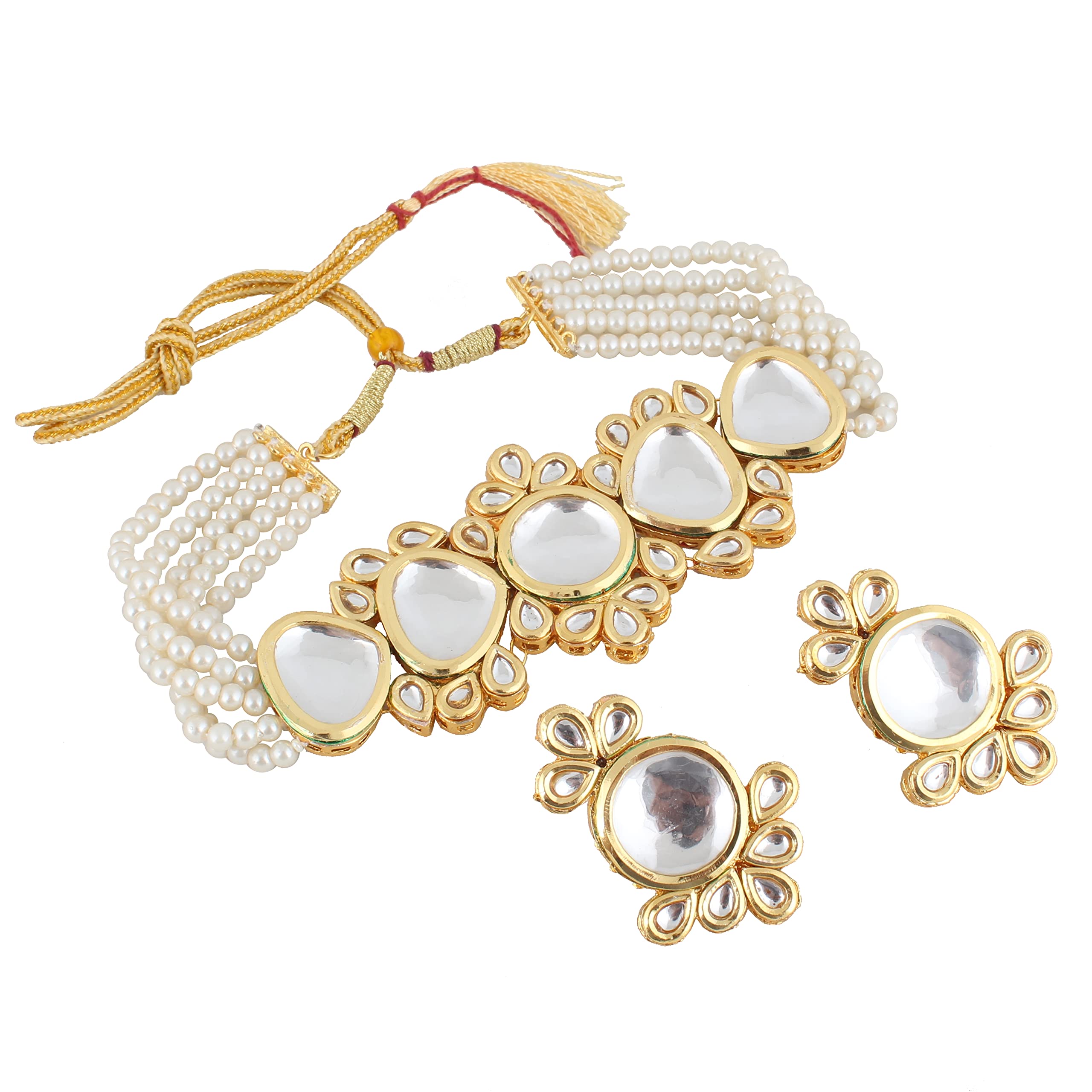 LUCKY JEWELLERY Back Meenakari 18k Gold Plated White Color Earring Combo Jewellery Set Uncut Kundan Big Faux Kundan Dibbi Kundan Choker Necklace Set for Girls & Women (B0BC3TDHYB) Amazon Price History, Amazon Price Tracker