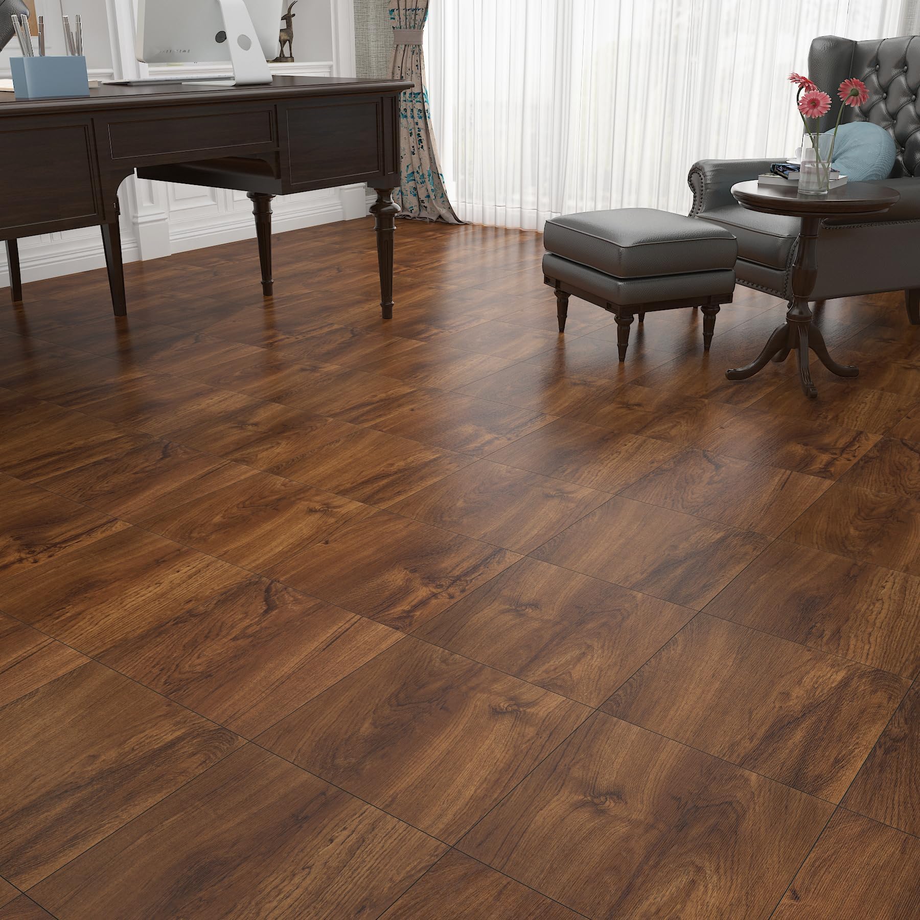 Yenhome 3 Pezzi Pavimento PVC Adesivo Effetto Legno Marrone Soggiorno 30x30cm Piastrelle Adesive Pavimento in PVC Legno Marrone Scuro Camera Da Letto Cucina Resistente All'Usura Impermeabile
