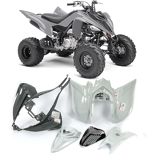 Front&Rear Fender Flares + Gas Cap + Tank Cover + Grille/Fender + Mesh Compatible with 2006-2023 YAMAHA Raptor 700 700R Plastic Kit Bodywork Gray&Black