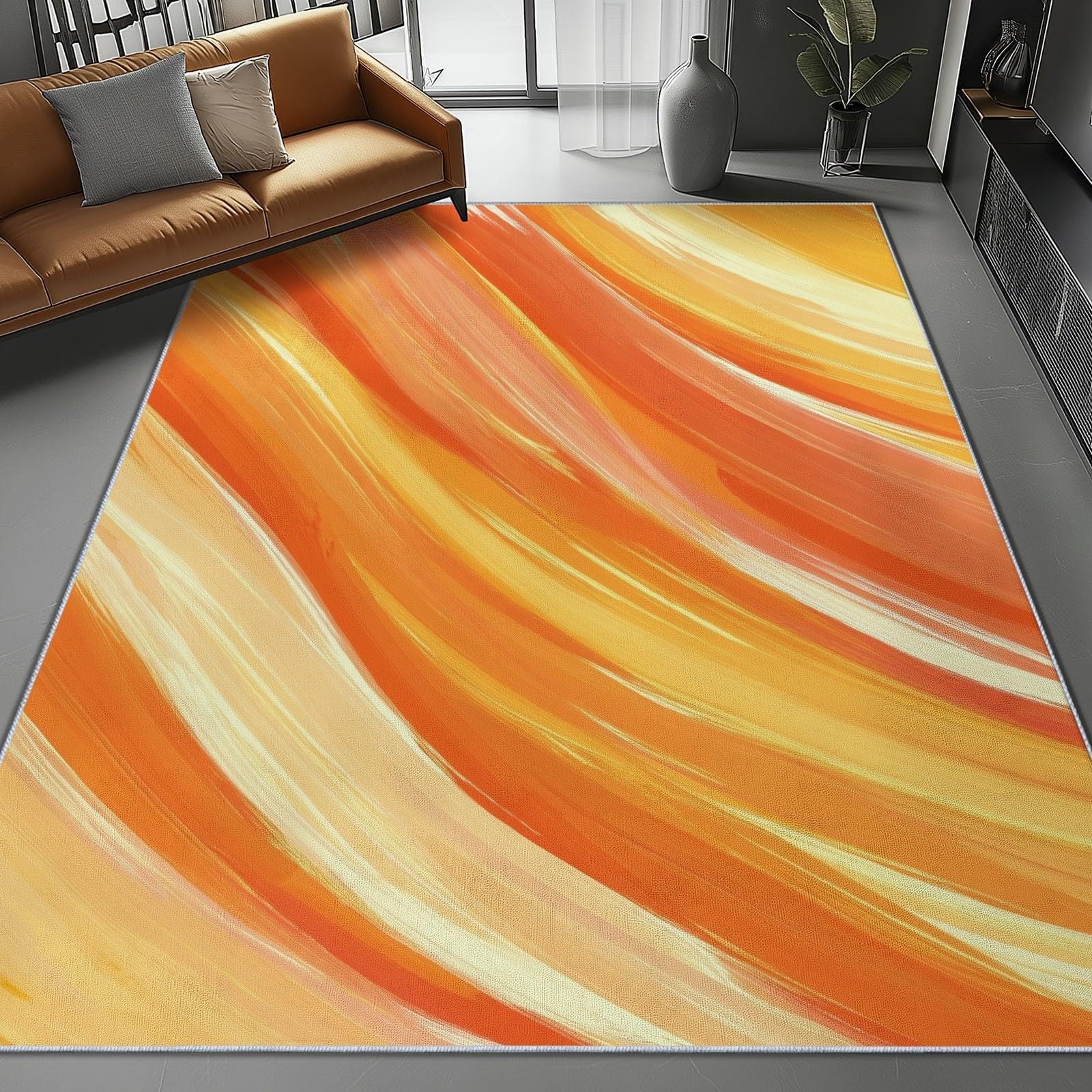 Tapis moderne antidérapant et lavable à motif abstrait jaune pour un entretien facile au quotidien