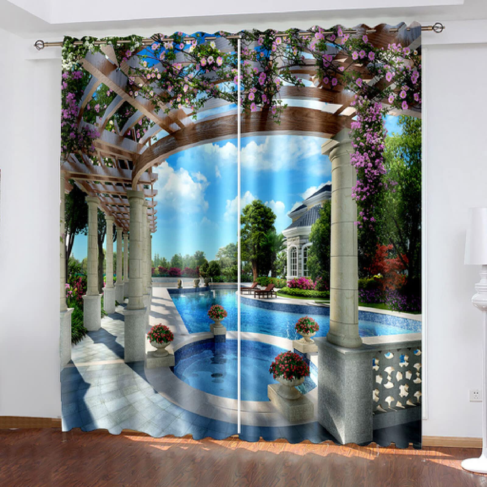 Letnie Wakacje Dekoracje Plaża 3D Drukowanie Wzoru Salon Parasolka Niestandardowe Zasłony Garnitur Sypialnia Z Haczykami Akcesoria,170×200Cm