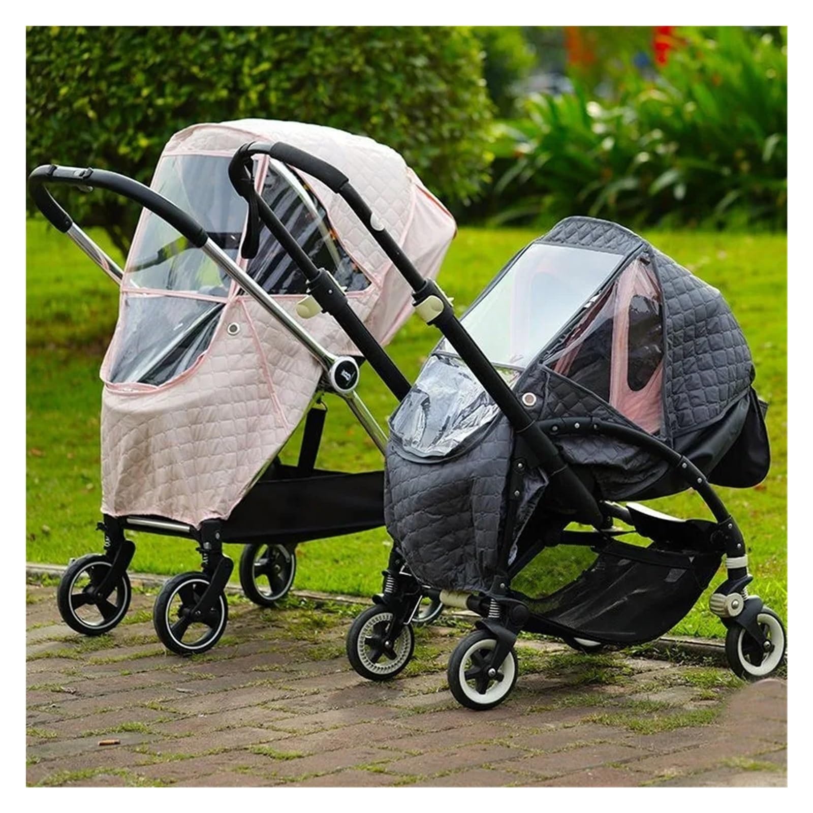 Housse de pluie universelle 2 en 1 pour poussette, housse de pluie d'hiver imperméable et chaude en coton (gris clair)