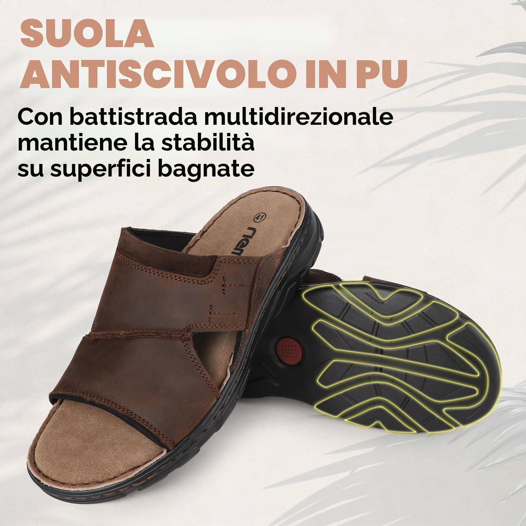 riemot Sandali Uomo in Pelle Ciabatte Aperte Antiscivolo per Outdoor Passeggiare col Cane e Gite Fuori Porta Scarpe Leggere Toglioni Estive da Passeggiata e Tempo Libero 41-47 EU