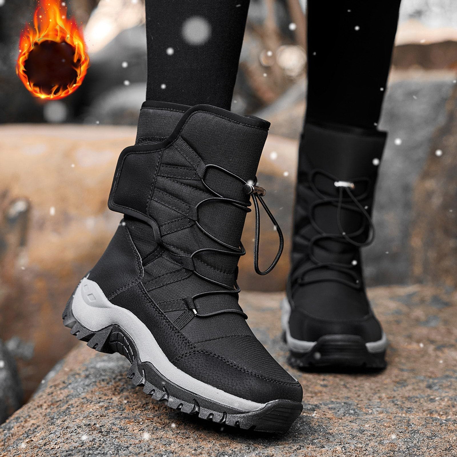 Scarpe Neve Donna Imbottiti Con Fodera Stivali Dopo Sci Antiscivolo Impermeabili Doposci Scarponi Termiche Calde Snow Boots Stivaletti Per All'Acqua Trekkin