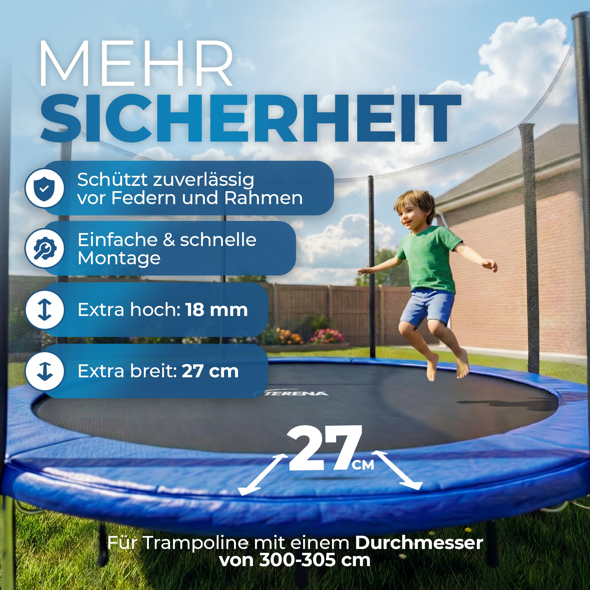 Trampolin Randabdeckung – Hochwertige Federabdeckung für Trampoline – Extra dick gepolstert – Trampolin Schutzrand UV-beständig – Umrandung Trampoline – Trampolinzubehör Ø 244 305 366 396 427 cm