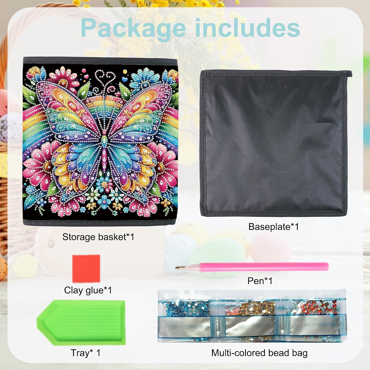 9.84x9.84x10.23 Inch Butterfly Diamond Art Large Storage Basket, DIY Foldable Dispenser Basket for Home, Organization Box with Baseplate Office Living Room Bedroom Family Large Storage Cubes