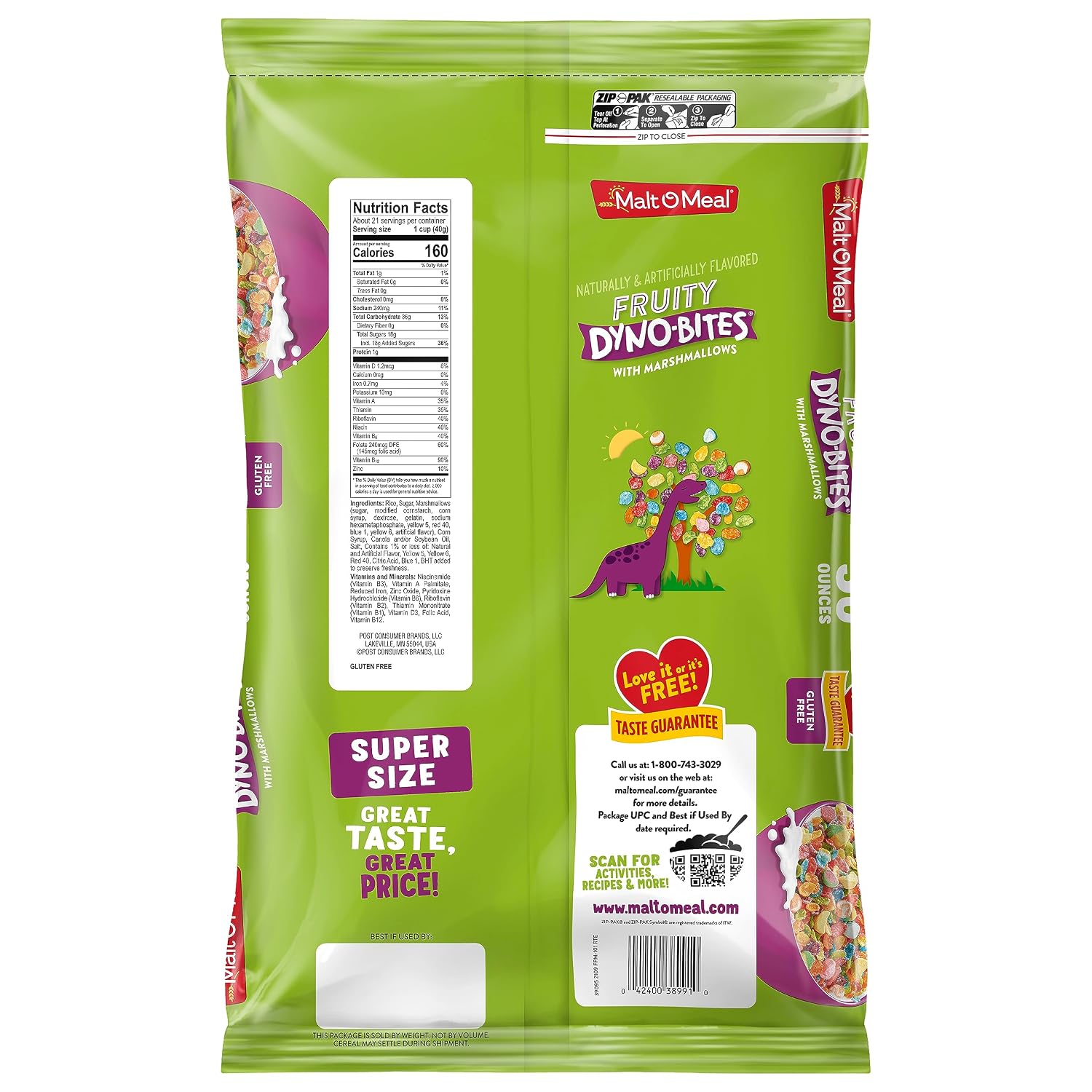 Malt-O-Meal Fruity Dyno Bites Cereal with Marshmallows, Gluten Free Breakfast Cereal, Marshmallow with Fun Fruity Flavor, 30 OZ Resealable Bag (Pack of 2) image 3