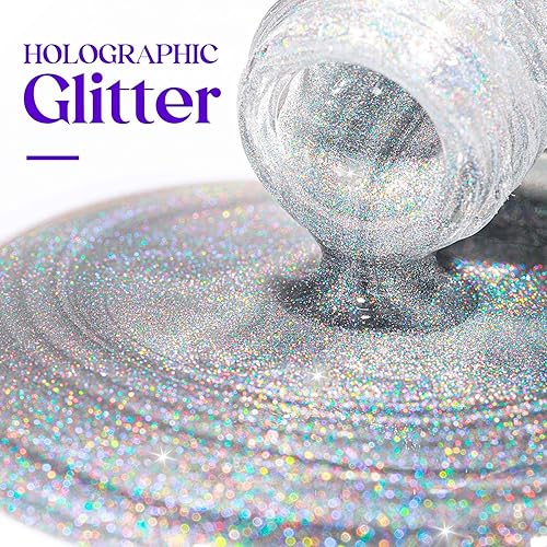 Miniatura 2 de MIZHSE Esmalte de uñas holográfico, esmalte de uñas plateado con purpurina de secado rápido, 0.5 fl oz0.5 fl oz, pigmento de uñas brillante de alto