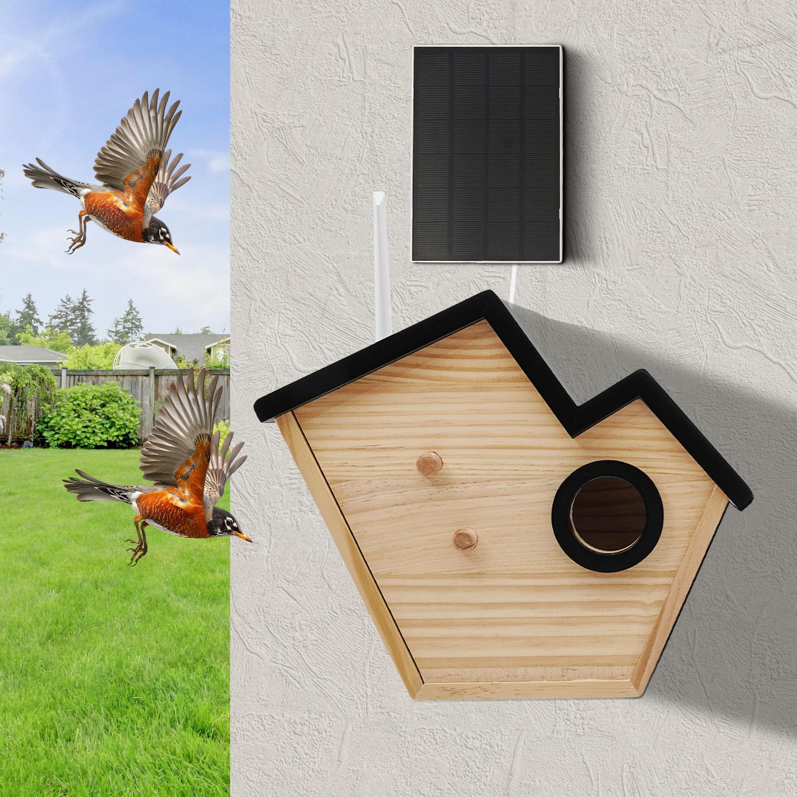 Vogelhaus mit Kamera,Intelligentes Vogelhaus,270° Türöffnung,mit KI-Vogelerkennung Identifiziert,Vollfarb- und Infrarot-Nachtsichtmodi,mit Solarpanel (A3)