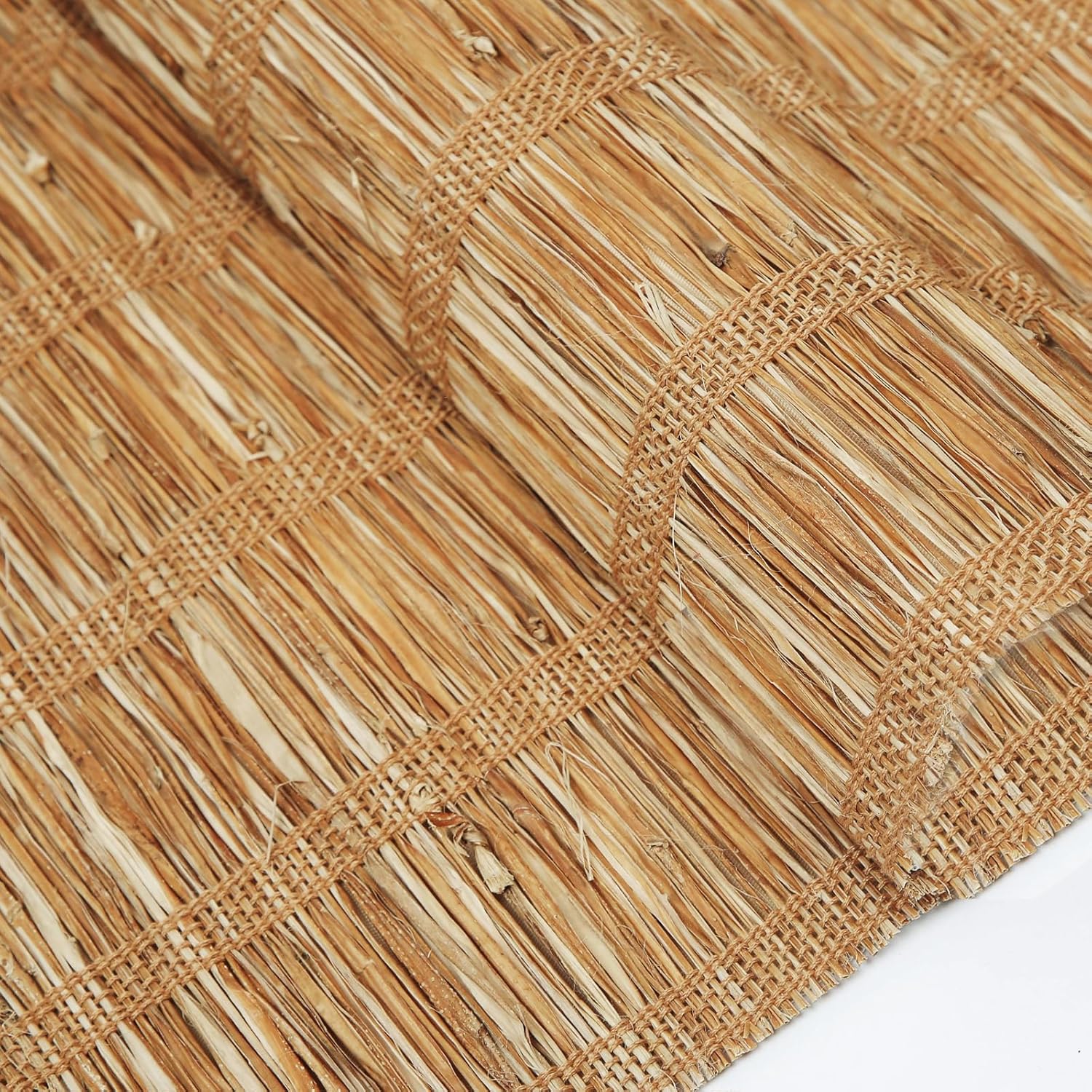 Artdix Bamboo Roman Shades, Jute Wheat Cordless Custom Blackout Room Darkening Woven Wood Shades, Natural Bamboo Window Shades for Indoor Windows