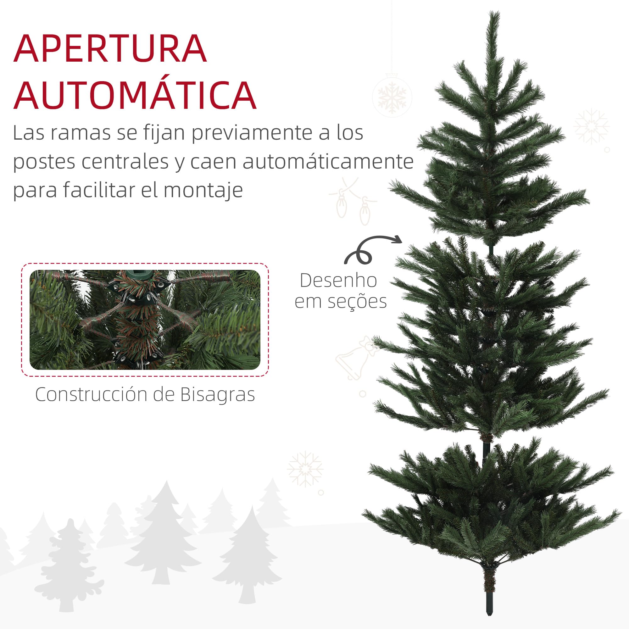 HOMCOM Árbol de Navidad 210 cm Árbol de Navidad Artificial con 793 Ramas y Soporte de Acero Árbol Navideño para Salón Interior Verde