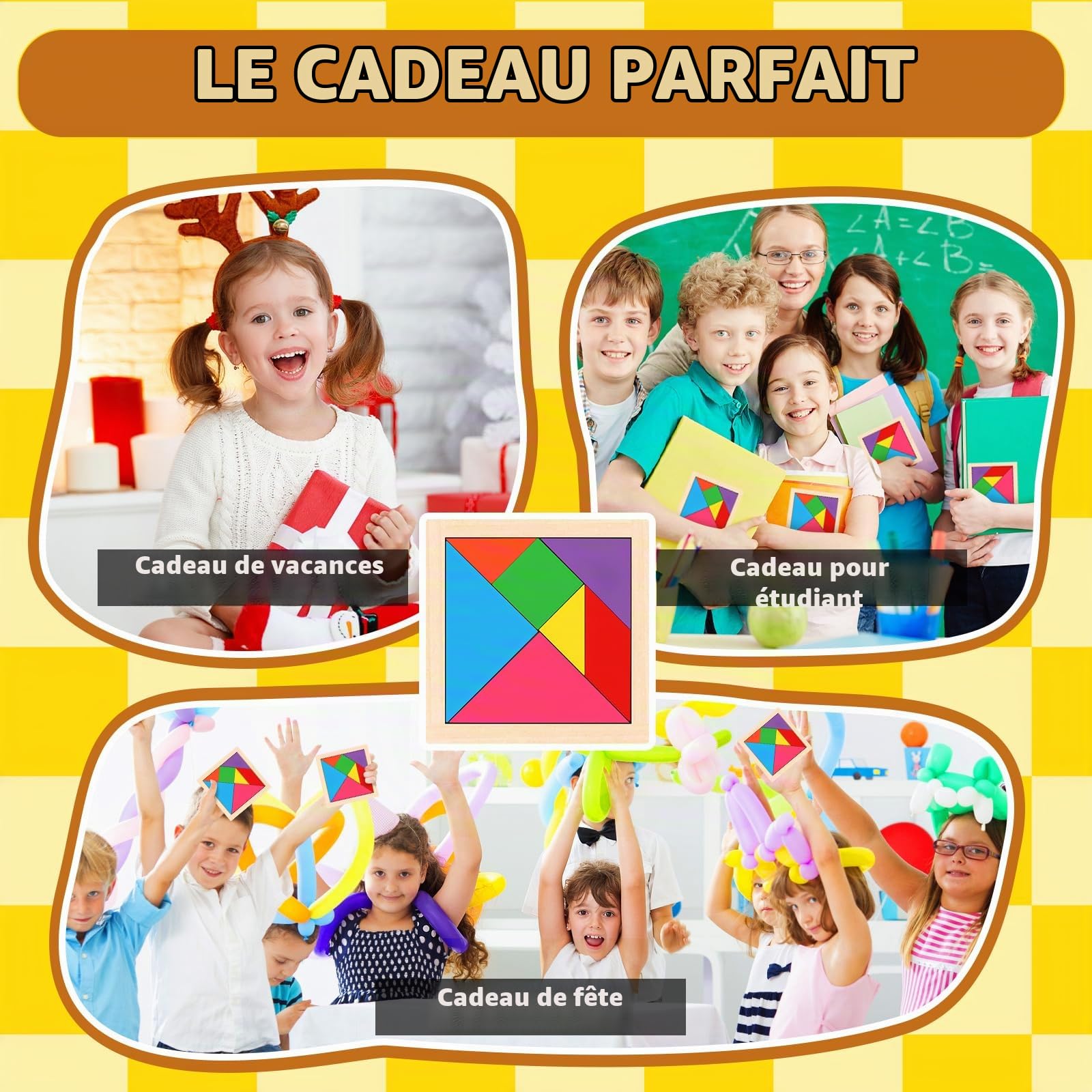 16 Pièces Puzzles en Bois Tangram | Puzzle Tangram en Bois pour Enfants, Tangrams Éducatifs Amusants, Jeux d'apprentissage