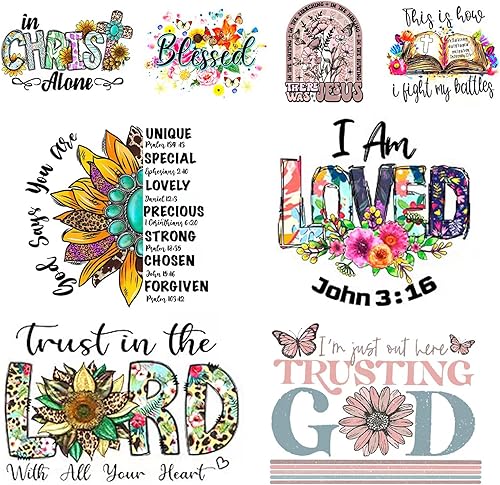 Miniatura 1 de Calcomanías termoadhesivas de Jesús Dios, 8 unidades, palabras de bendición del Señor, calcomanías de transferencia de calor, lavables, apliques de