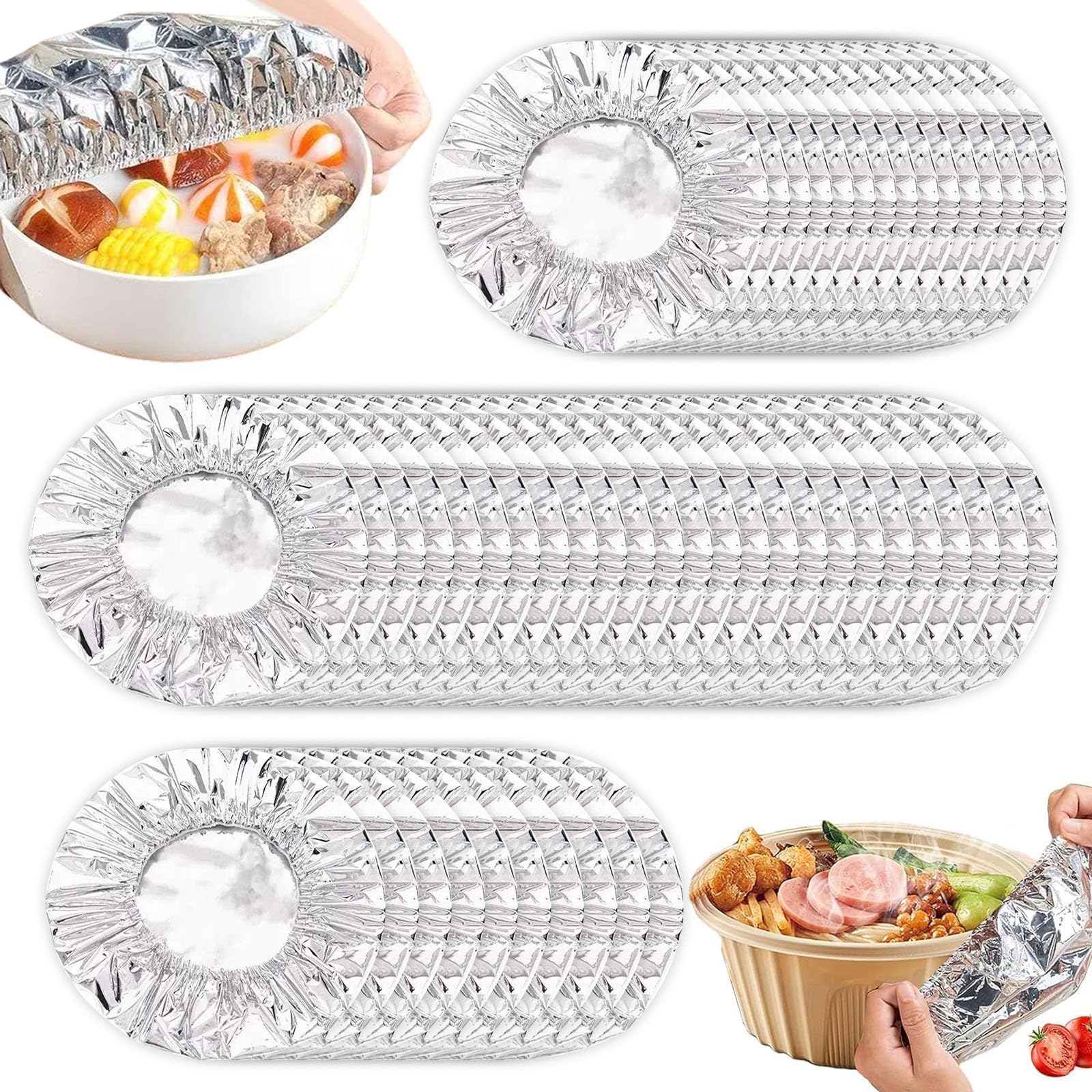 Hwanme 50 Pcs Reusable Aluminium Foil Food Covers,Stretch Fresh, Kitchen Fresh Keeping Insulation Film, For Leftovers, Picnics, Parties