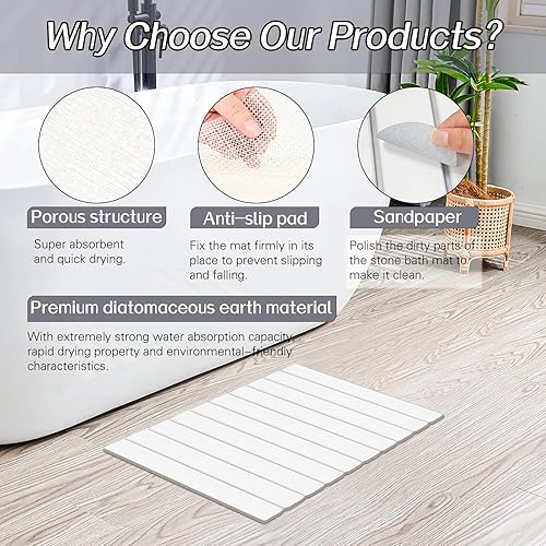 Miniatura 4 de Paquete de 2 tapetes de baño plegables de piedra, alfombra de baño de tierra de diatomeas súper absorbente, tapete de ducha antideslizante, alfombra