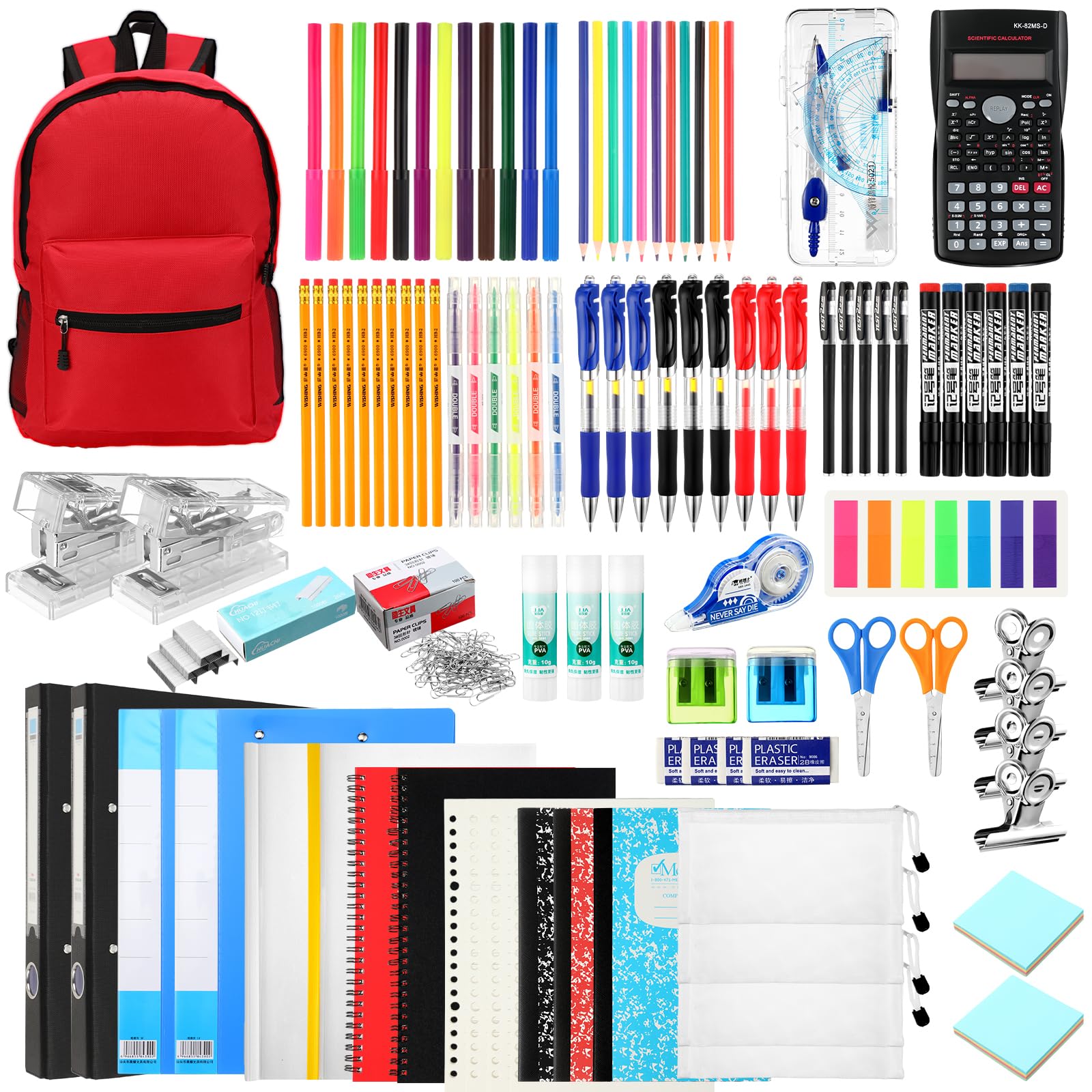 80 Pcs School Supply Kit with Backpack Back to School Supplies Bundle Bulk School Essentials for Elementary Middle High School Students includes Folders Notebooks Pencils and More(Red)