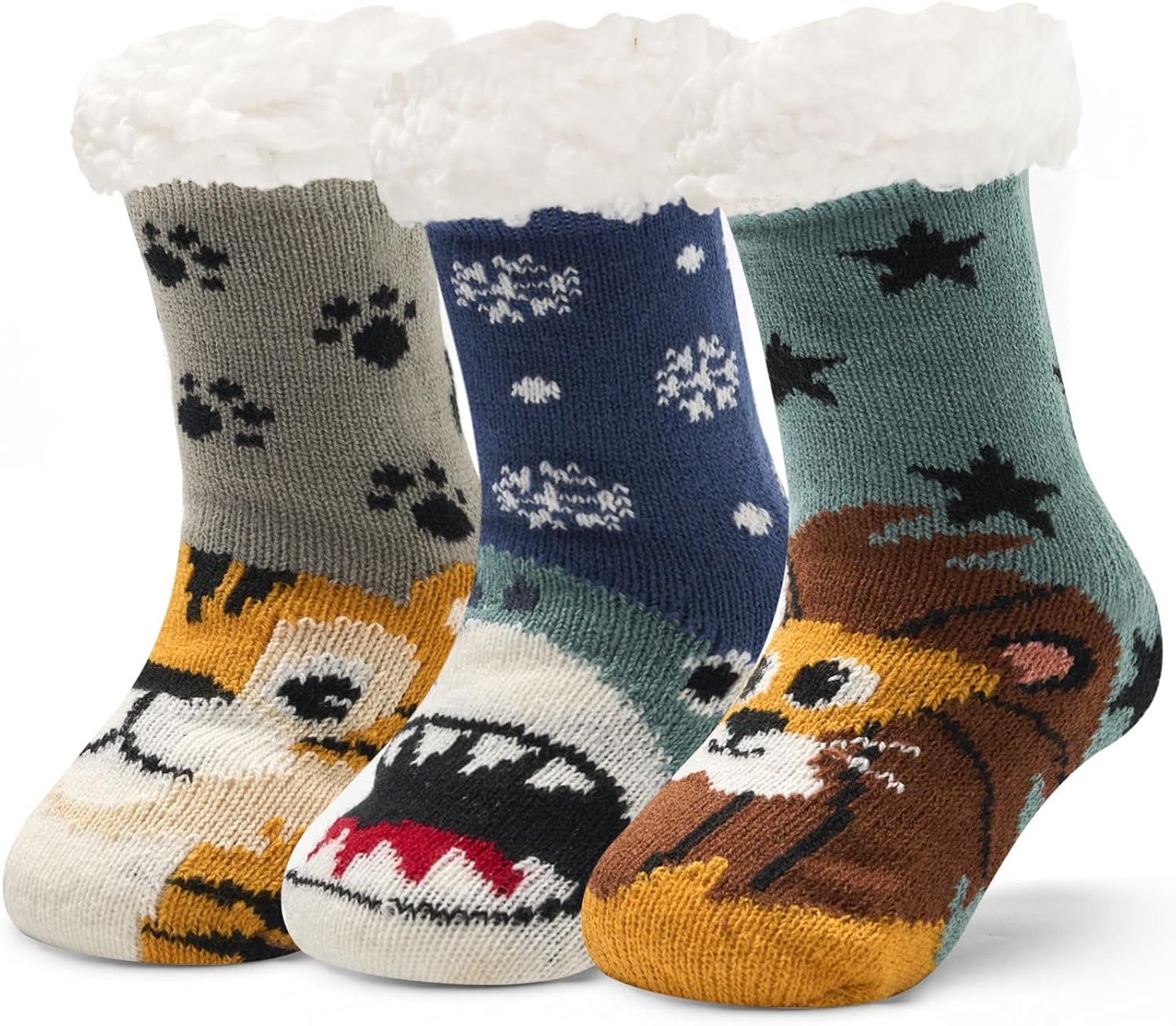 Kids Boys Fuzzy Socks Winter Warm Christmas Socks with Grips for Girls Thick Thermal Fluffy Socks for Home 3 Pack