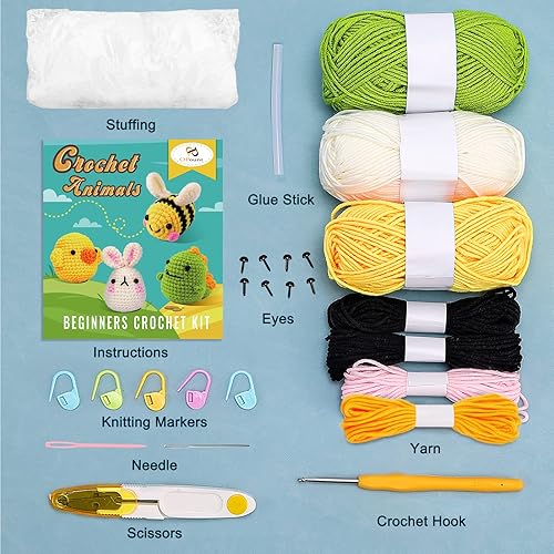 Miniatura 2 de PP OPOUNT Kit de iniciación de ganchillo para principiantes para adultos y niños, juego completo para hacer 4 animales de pieza, aprende a ganchillo