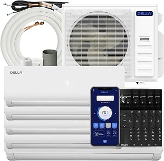 Della 45K BTU ODU Multi Zone AC Five 5 Zone (9K 9K 9K 9K 24K) Mini Split 19 SEER2 208-230V Cools Up to 3100 Sq.Ft, Works with Alexa and Wifi,Energy Efficient Pre-Charged Heat Pump,16ft Kits