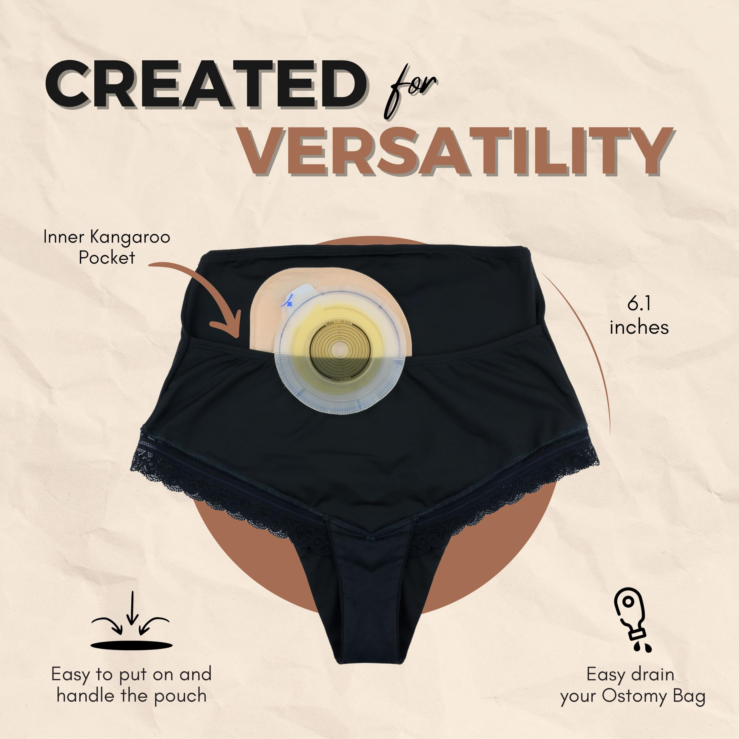 SIIL Slip per stomia Sofía Nera Ostomy Panties | Coprisacca per colostomia | Supporto per la Schiena per colostomia | Coprisacca per stomia | 22771 | X-Large