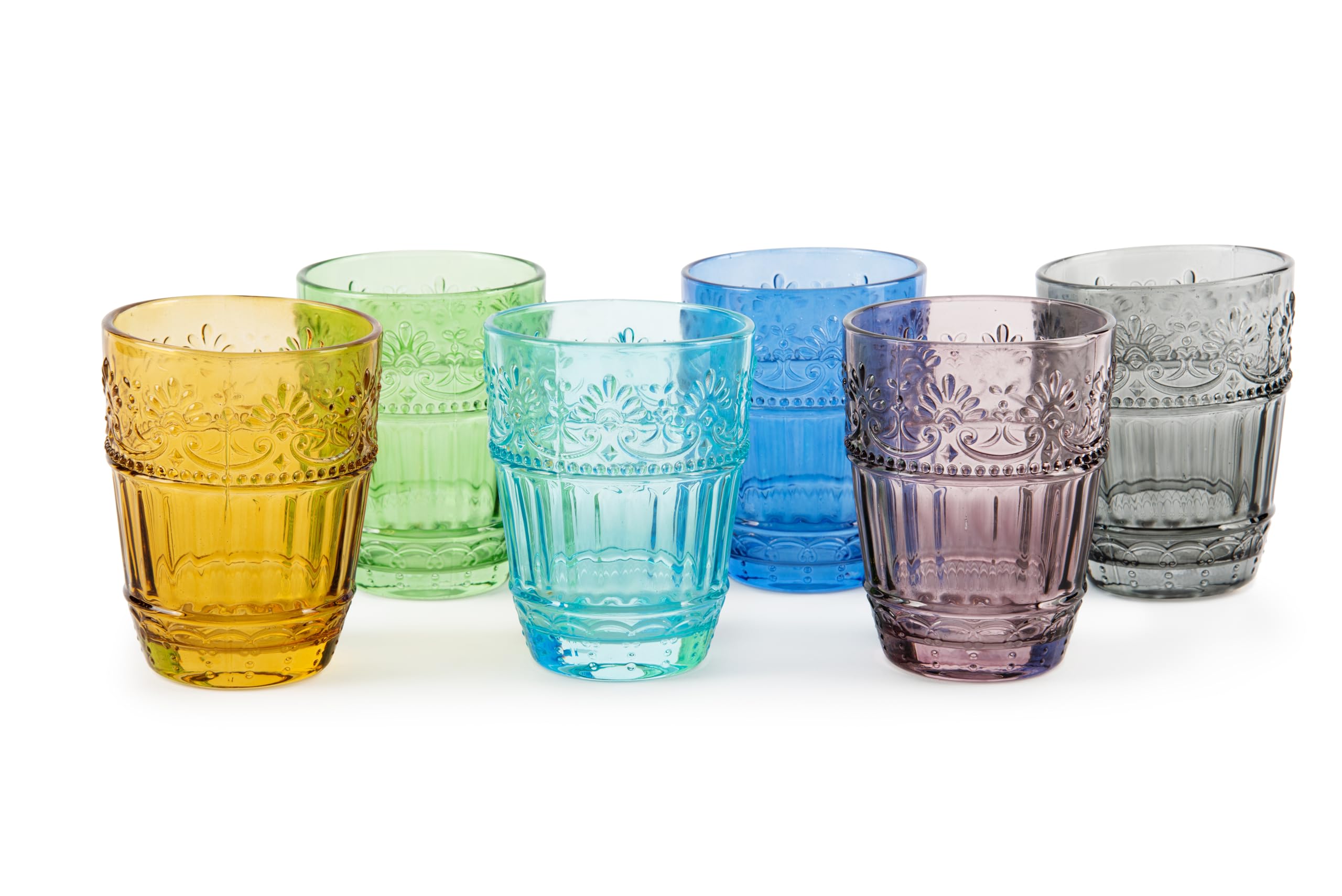 Excelsa Country Flower Set mit 6 Wassergläsern, buntes Glas aus Pasta, Fassungsvermögen 300 ml.
