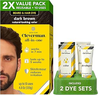 2X Reusable Hair & Beard Dye for Men – Dark Brown 3.1 | Up to 10 Uses, 7 Minutes | Natural Gray Coverage, No-Drip Cream with SkinArmour® – Cleverman