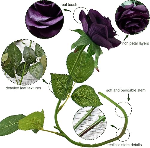 Miniatura 2 de FiveSeasonStuff 12 tallos de flores artificiales, rosas de seda de tacto real para decoración de bodas, ramos de novia, centros de mesa, fiestas y 9