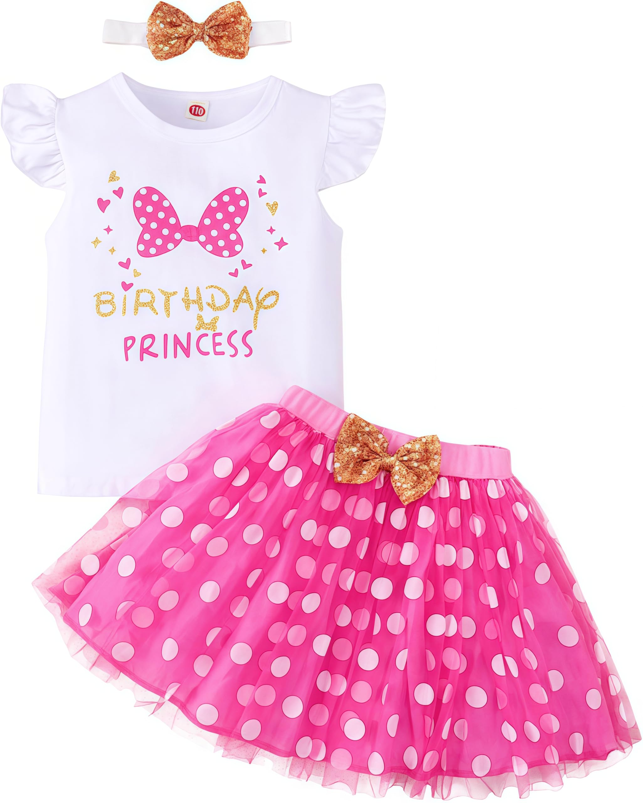Laqualle Toddler Kids Baby Girls Birthday Mickey Princess Outfits Polka Dots Tulle Tutu dress Cake Smash clothes set 1-6T