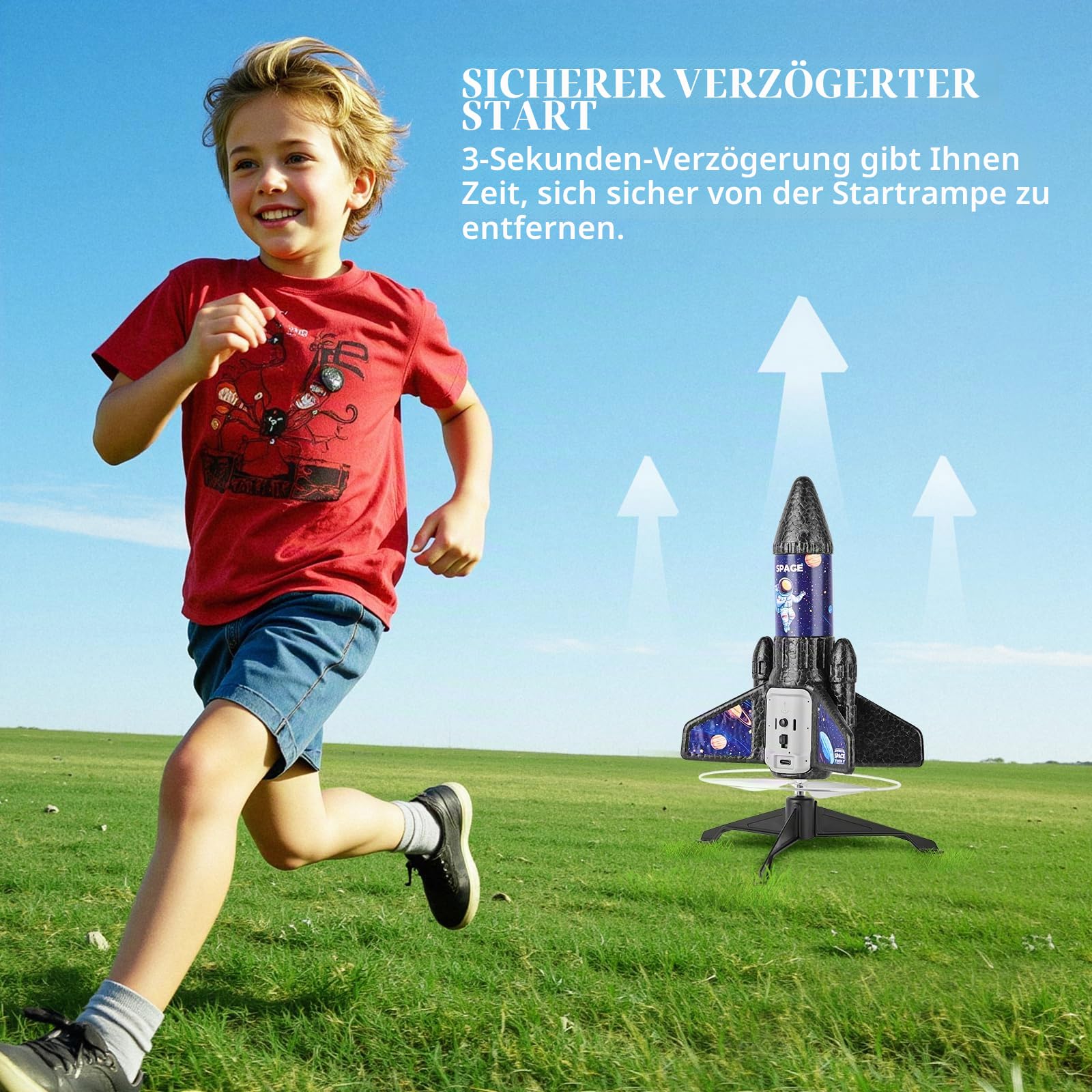 Raketenwerfer Kinder mit Fallschirm, Wiederaufladbare Elektrische Rakete mit Ladeanzeige, Einfach zu Bedienen Outdoor Spielzeug, Robustes EPP Material, für Kinder 7–10 Jahre (schwarz)