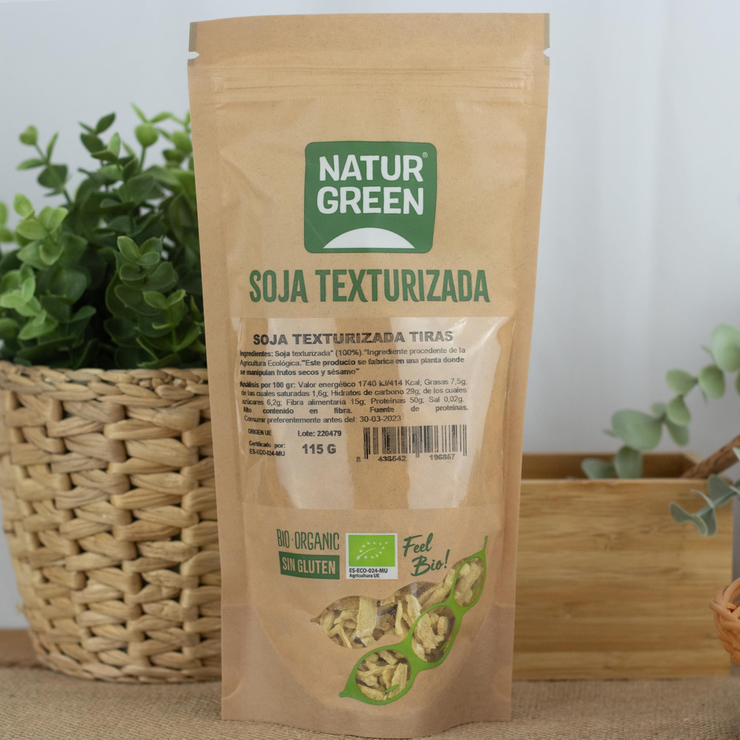 NaturGreen - Soja Texturizada en Tiras Bio 115 g, Alternativa Vegetal a la Carne, Alta en Proteína y Fibra, Ideal para Guisos, Tacos o Platos Veganos, Ecológica y Sin Gluten